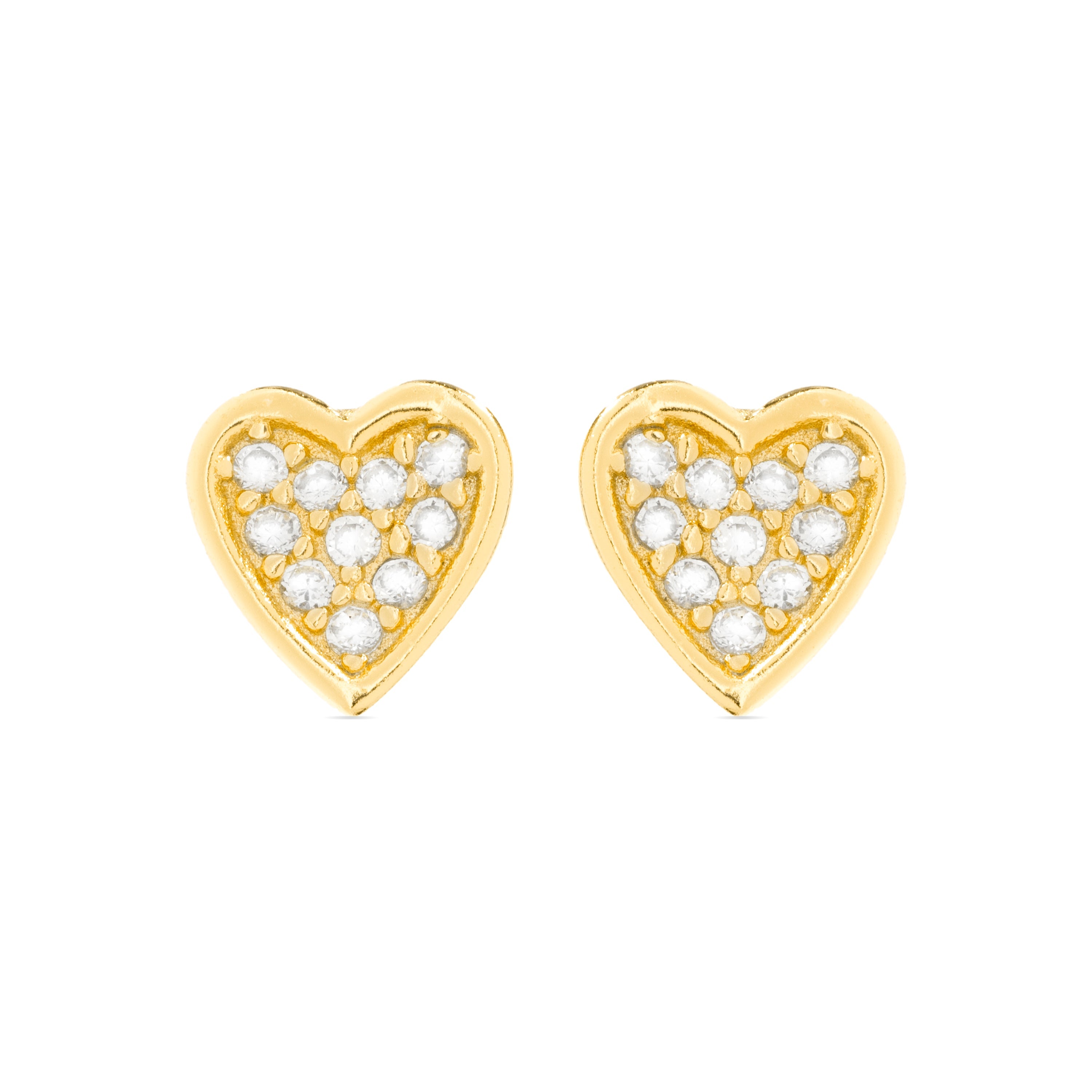 925 Sterling Silver and Brilliant Zirconia Earrings Finished in 18K Yellow Gold - Heart