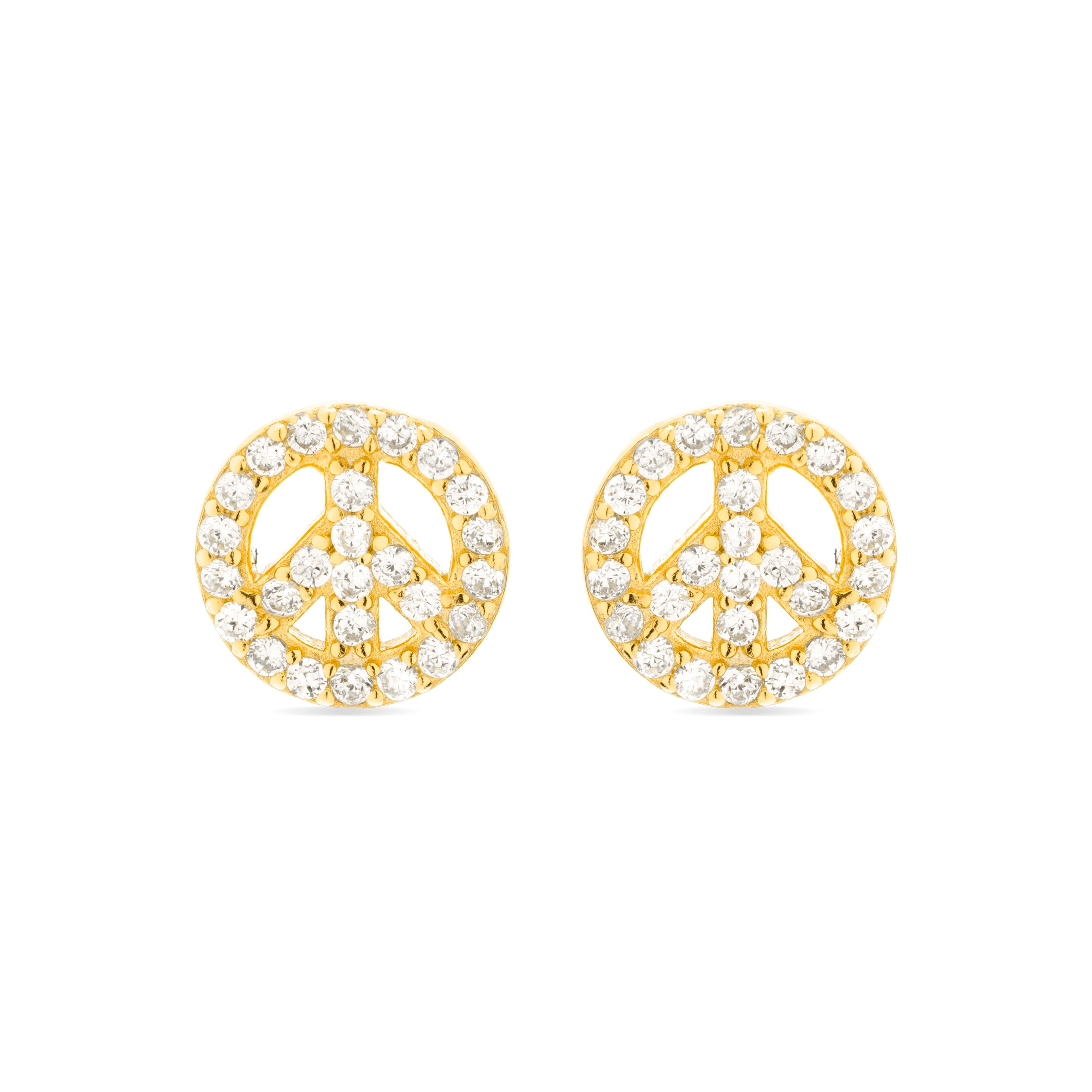 Brincos de Prata 925 com Zircônias Brilhantes, banhados a ouro amarelo 18k - Peace