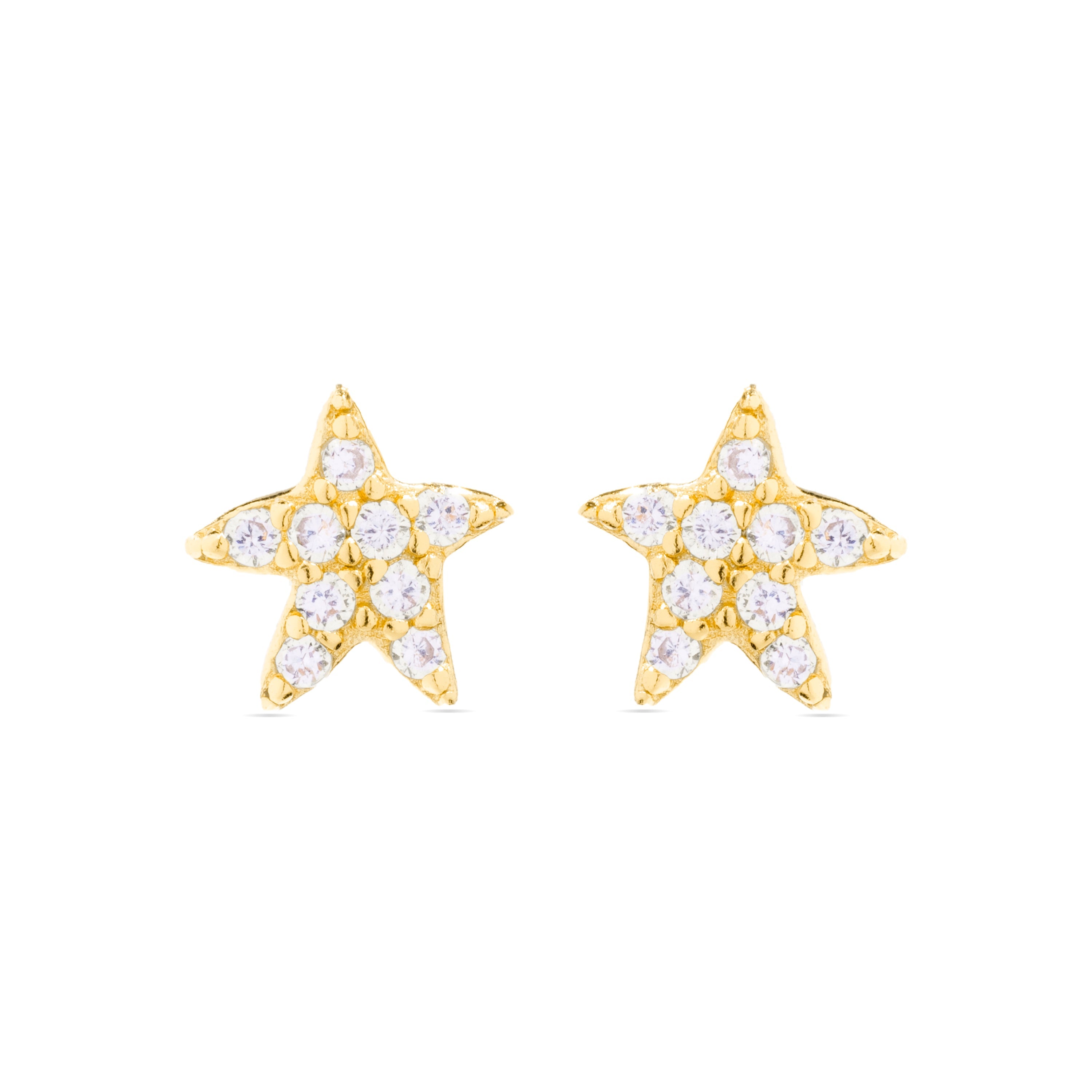 925 Sterling Silver and Brilliant Zirconia Earrings Finished in 18K Yellow Gold - Star