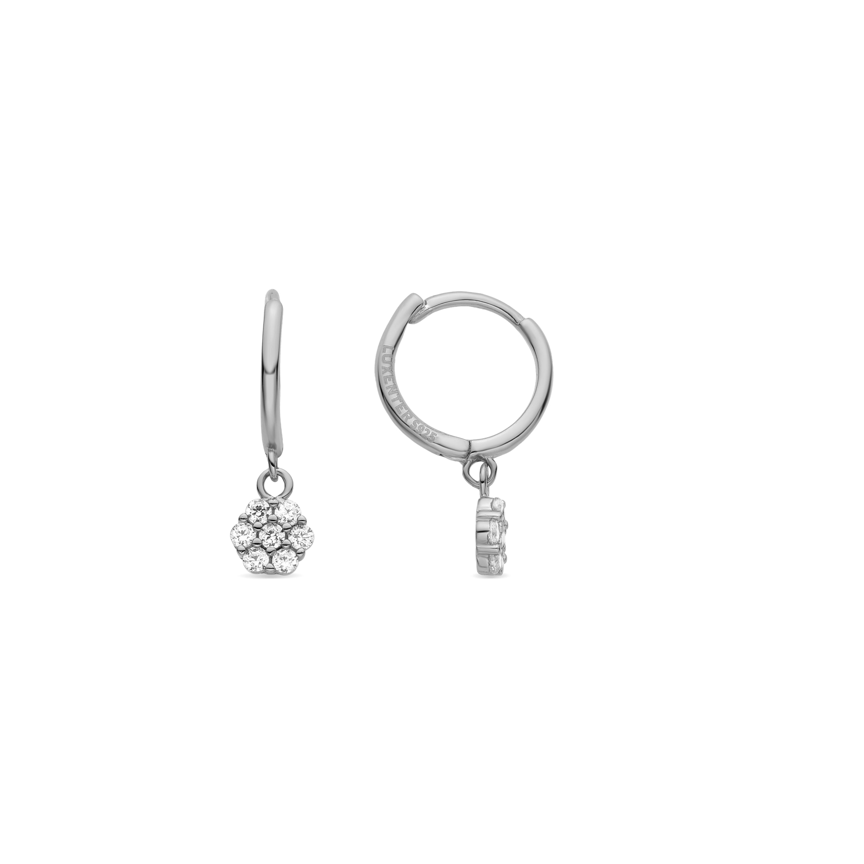 925 Sterling Silver and Brilliant Zirconia Earrings with Rhodium Finish - Lipyo