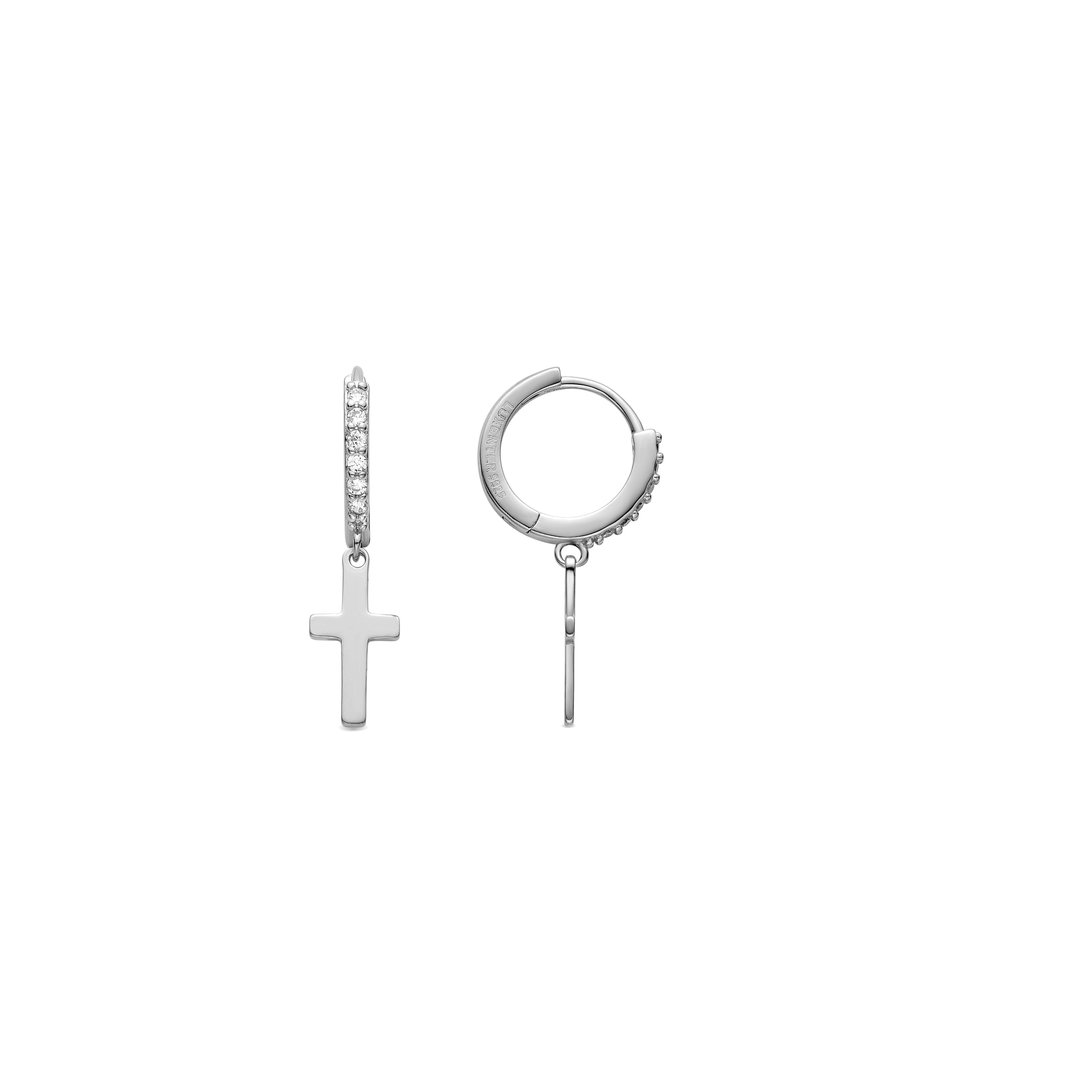 925 Sterling Silver and Brilliant Zirconia Earrings with Rhodium Finish - Diret