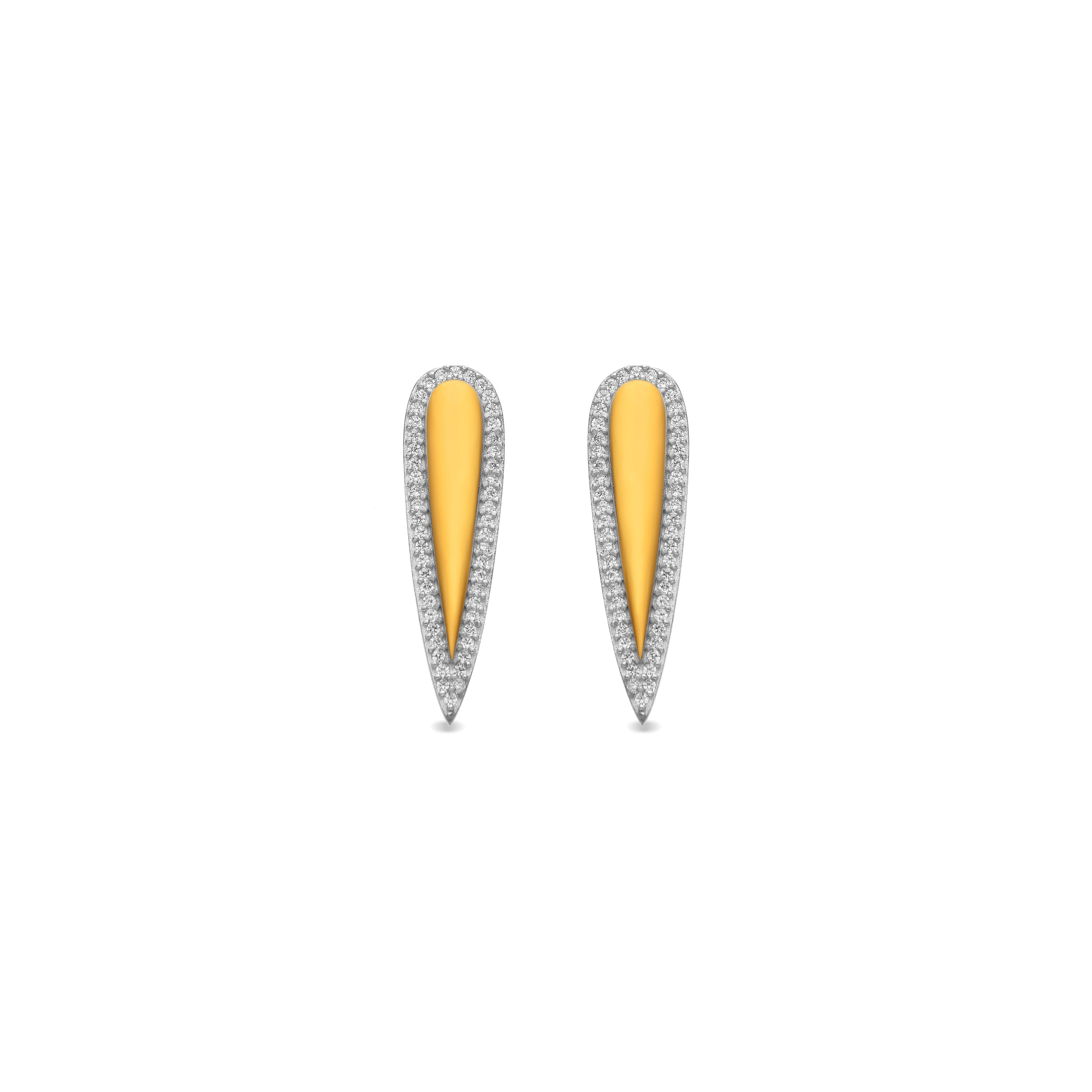 925 Sterling Silver and Brilliant Zirconia Earrings, 18k Gold Finish - Miriax