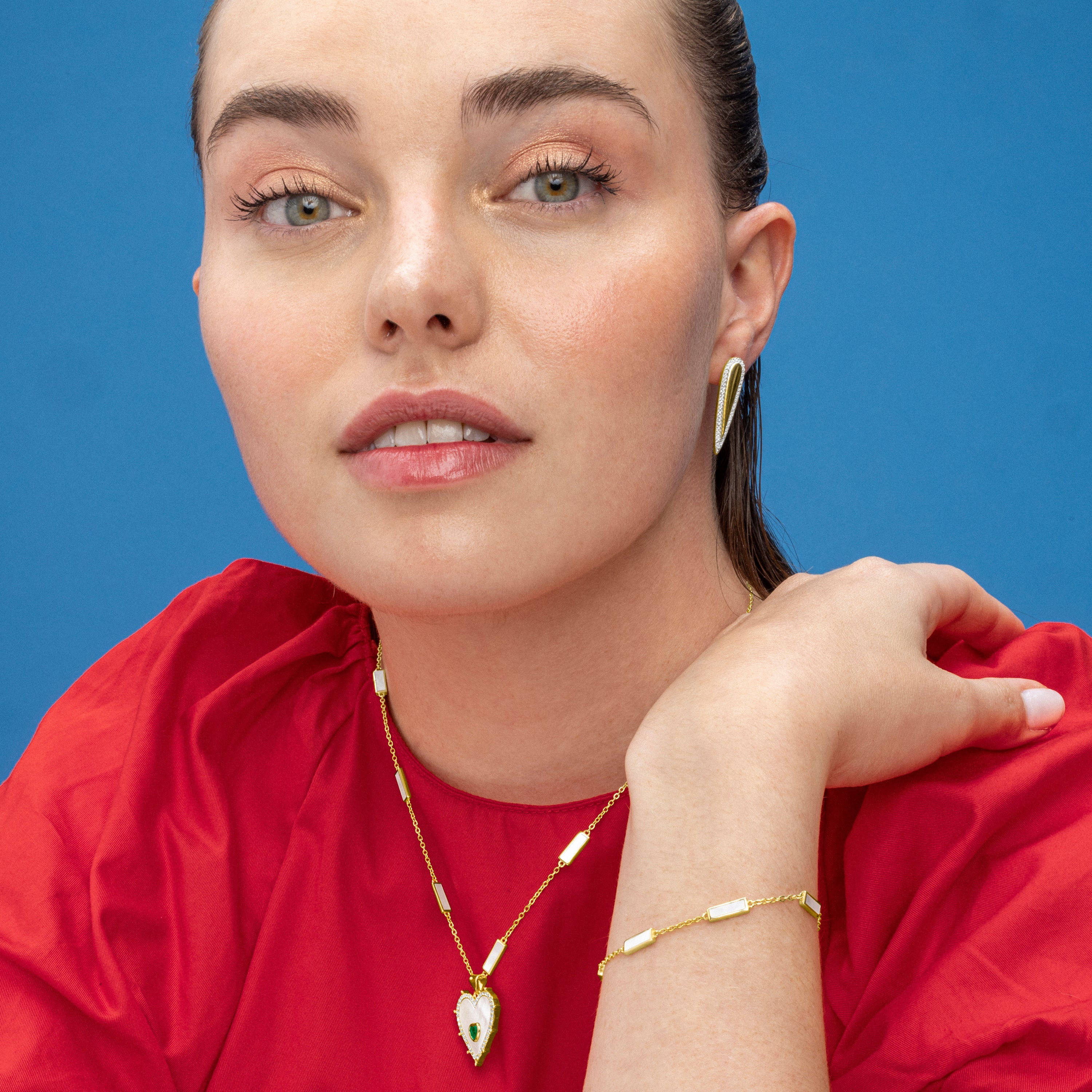 925 Sterling Silver and Brilliant Zirconia Earrings, 18k Gold Finish - Miriax