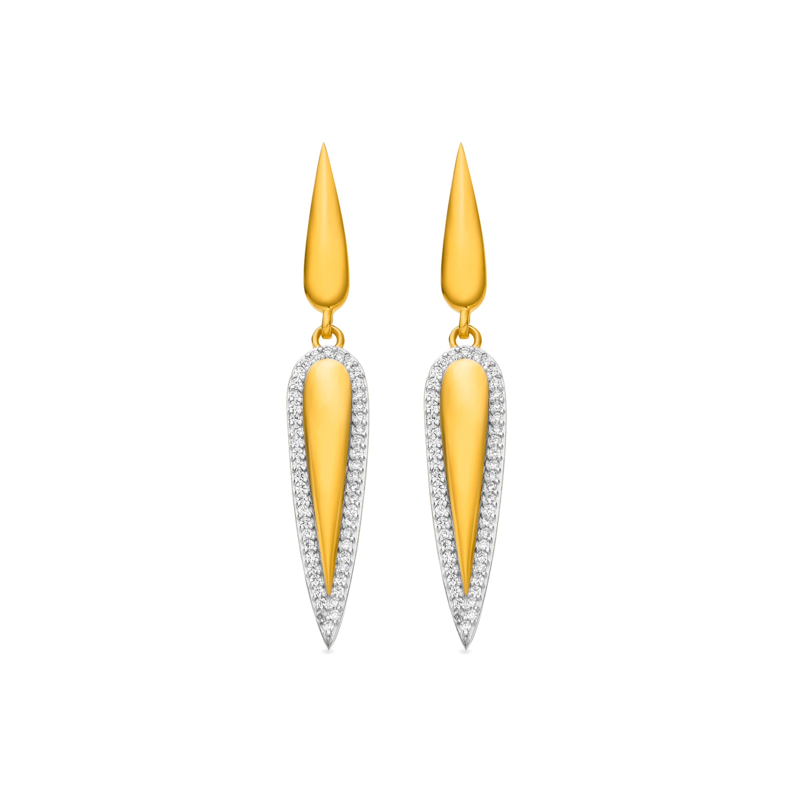 925 Sterling Silver and Brilliant Zirconia Earrings, 18k Gold Finish - Omiya