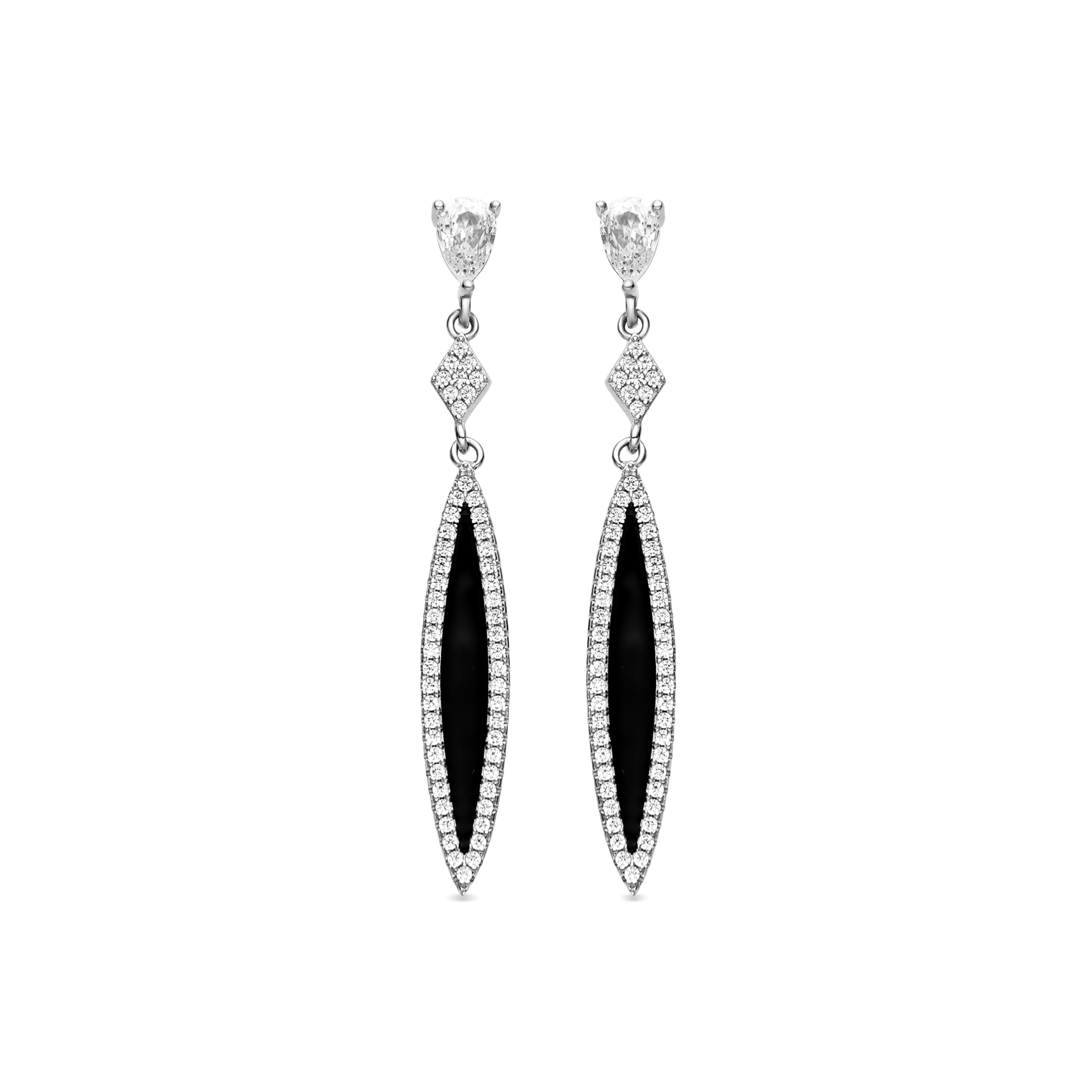 925 Sterling Silver and Onyx Earrings with Rhodium Finish - Latop