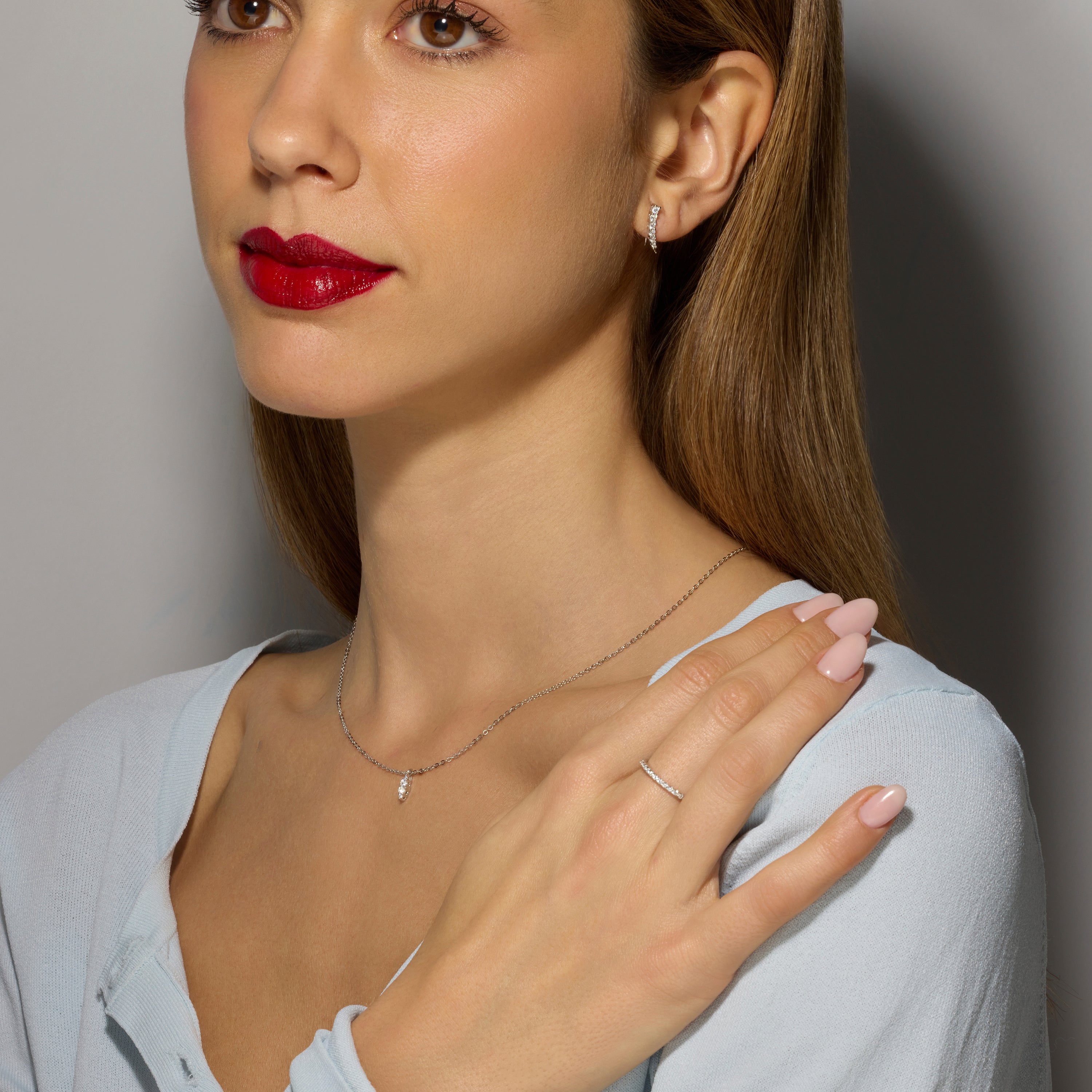 925 Sterling Silver and Brilliant Zirconia Earrings with Rhodium Finish - Losci