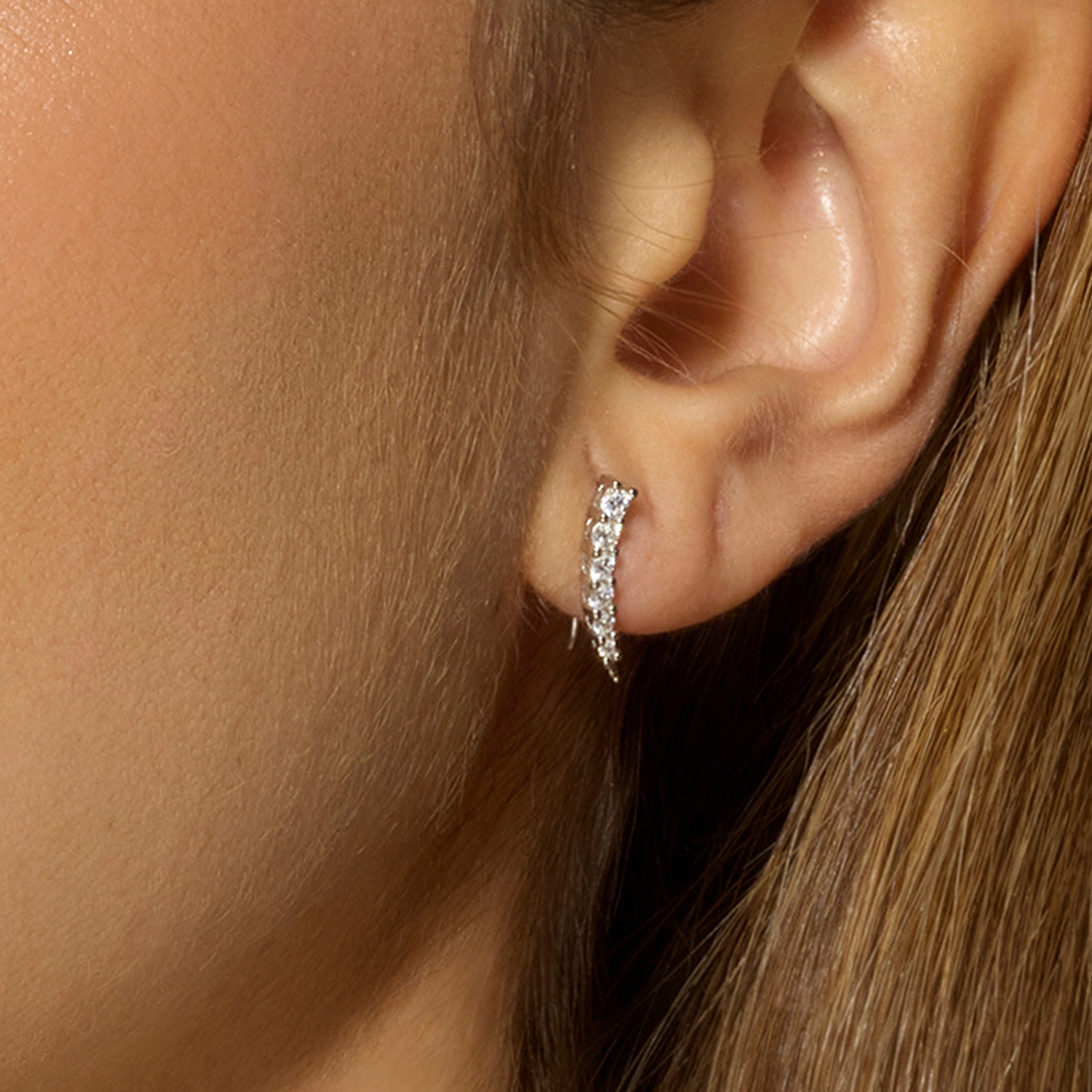 925 Sterling Silver and Brilliant Zirconia Earrings with Rhodium Finish - Losci