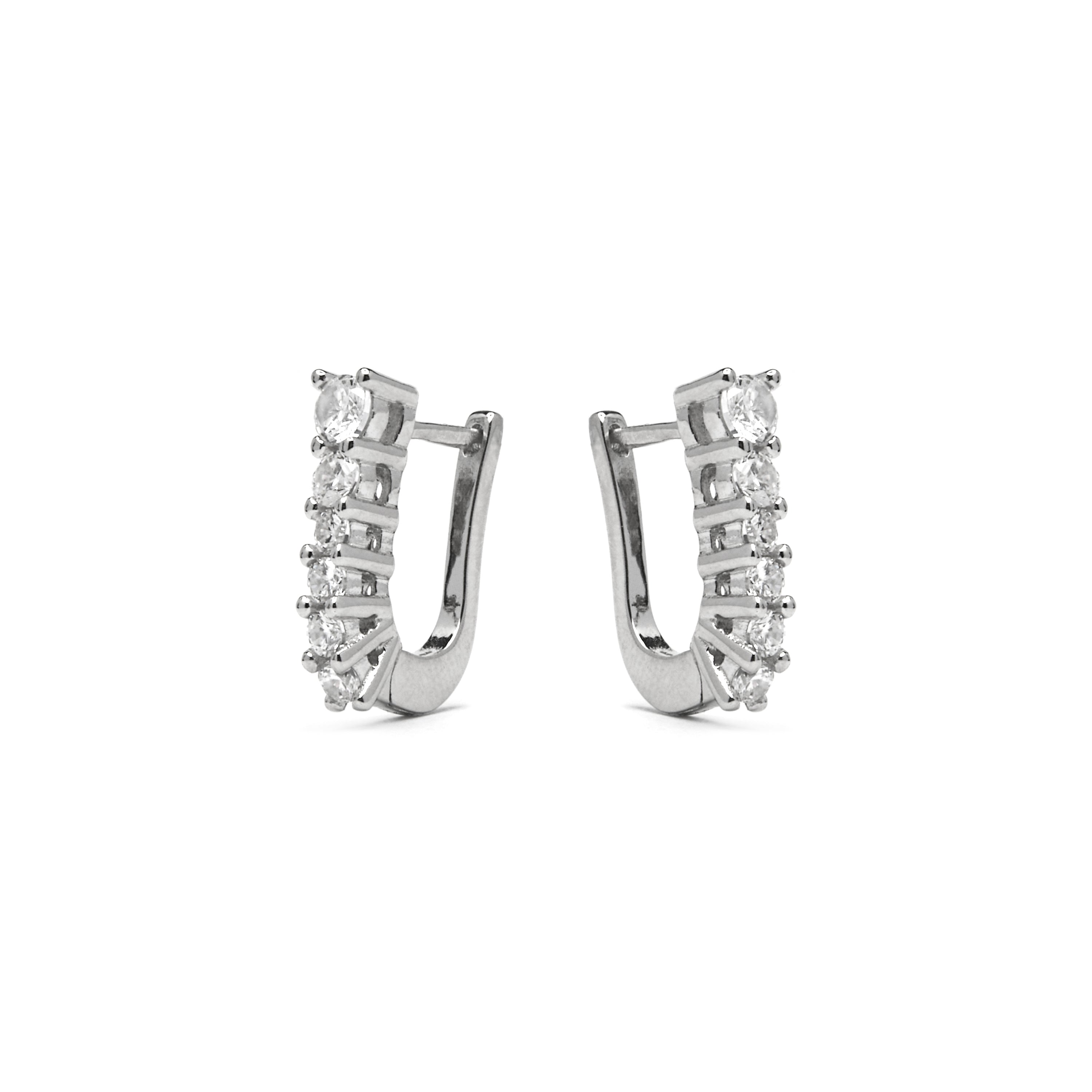 925 Sterling Silver and Brilliant Zirconia Earrings, Rhodium Finish - Naswa
