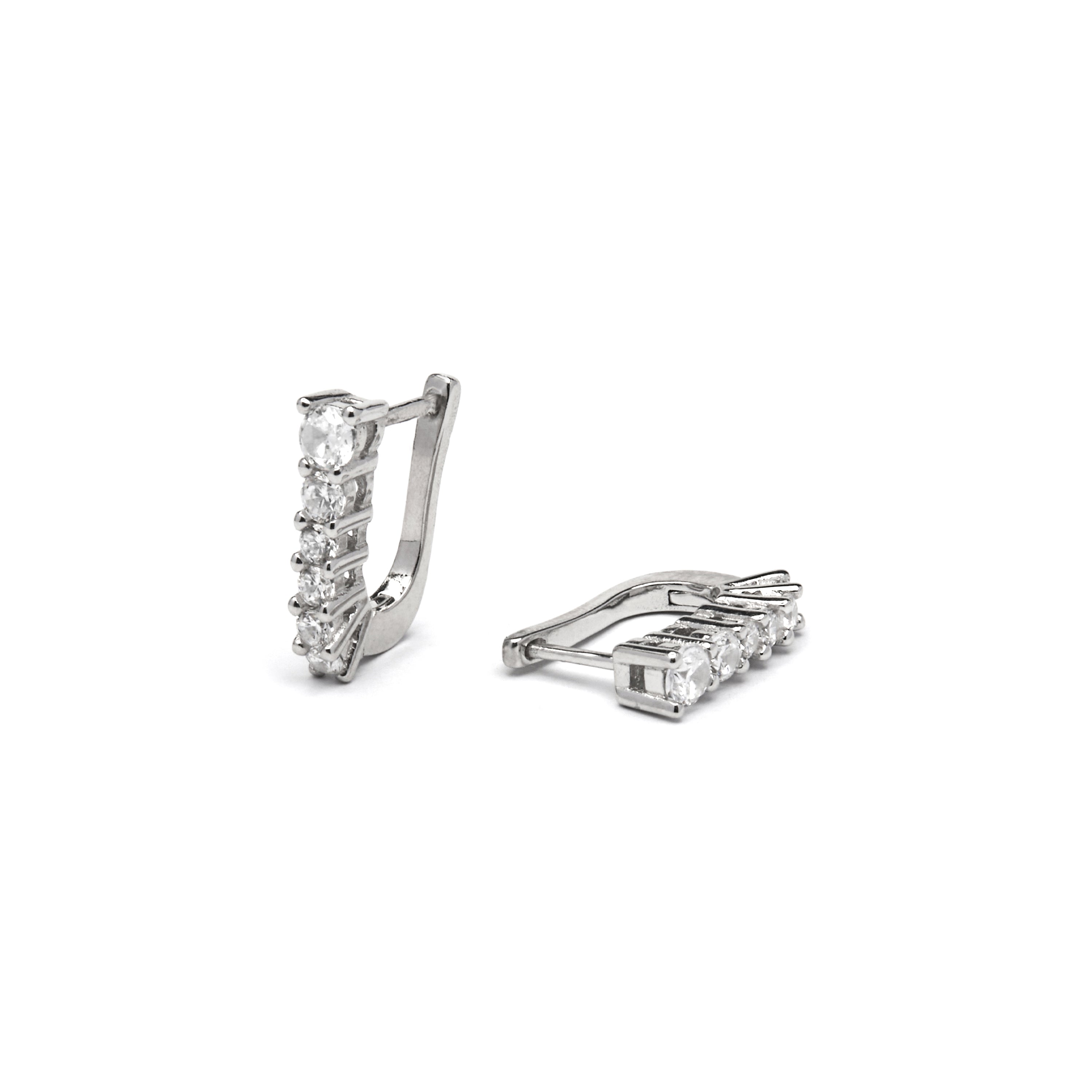 925 Sterling Silver and Brilliant Zirconia Earrings, Rhodium Finish - Naswa