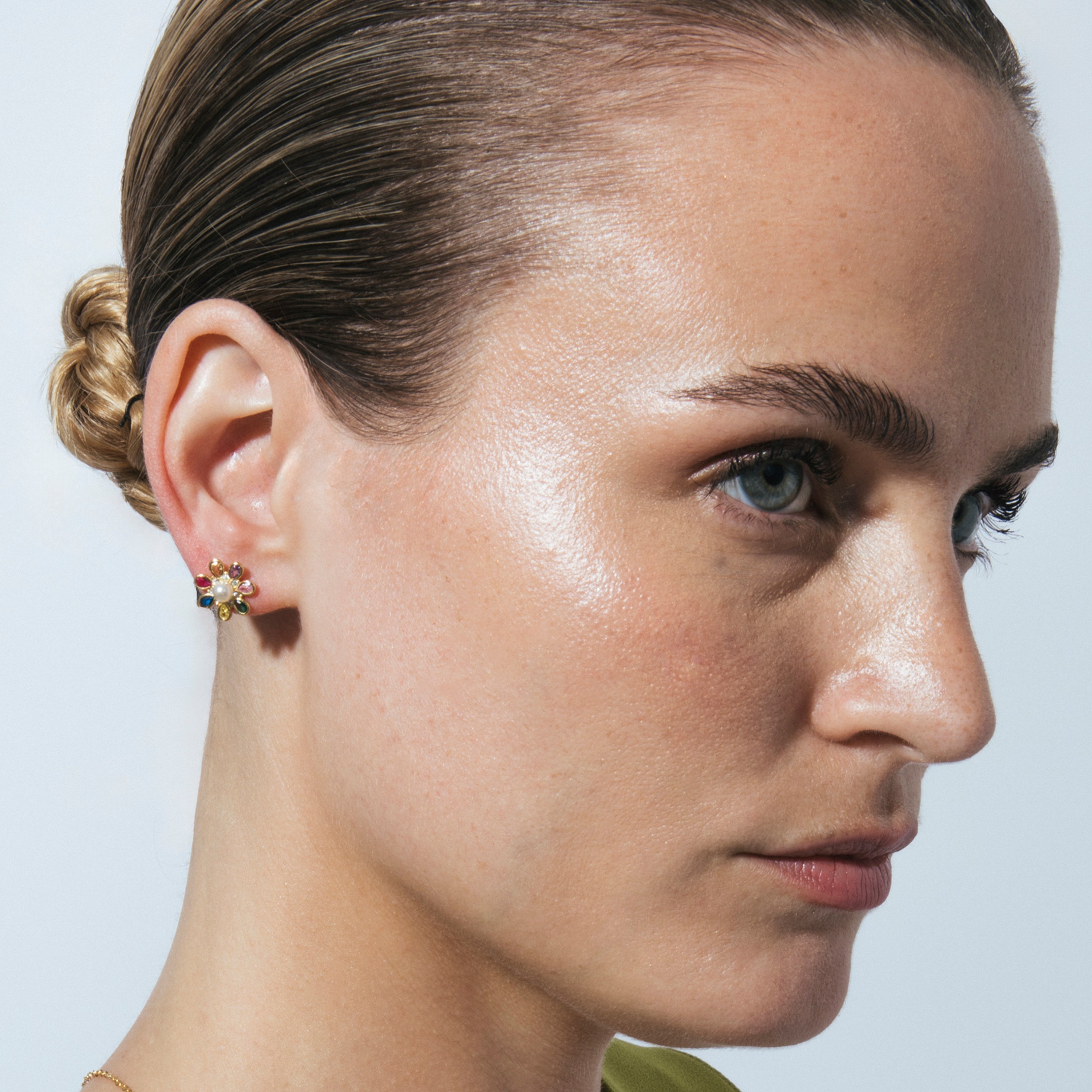 925 Sterling Silver Multicolor Zircon Earrings with an 18k Yellow Gold Finish - Bosul