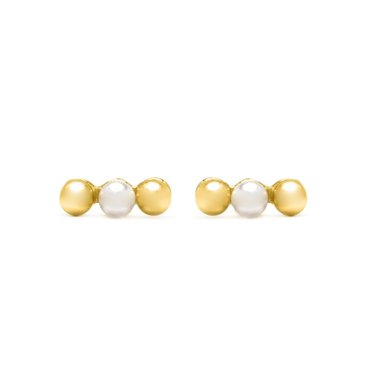 925 Sterling Silver and White Pearl Earrings with 18k Yellow Gold Plating - Zalex