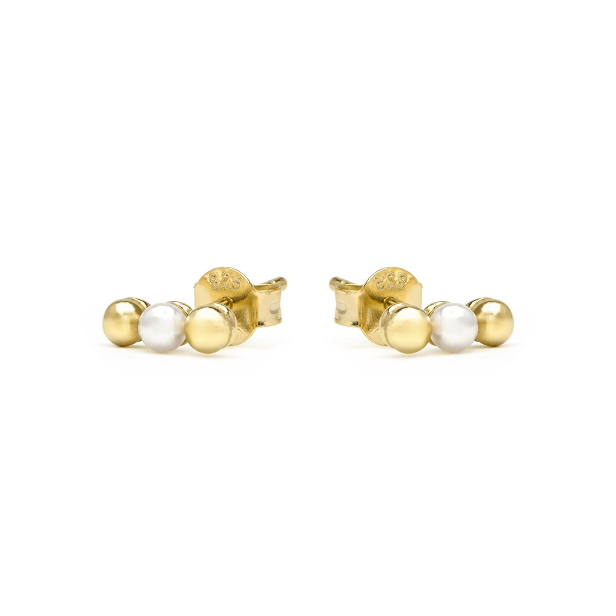 925 Sterling Silver and White Pearl Earrings with 18k Yellow Gold Plating - Zalex