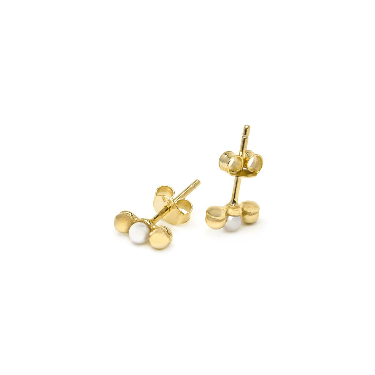 925 Sterling Silver and White Pearl Earrings with 18k Yellow Gold Plating - Zalex