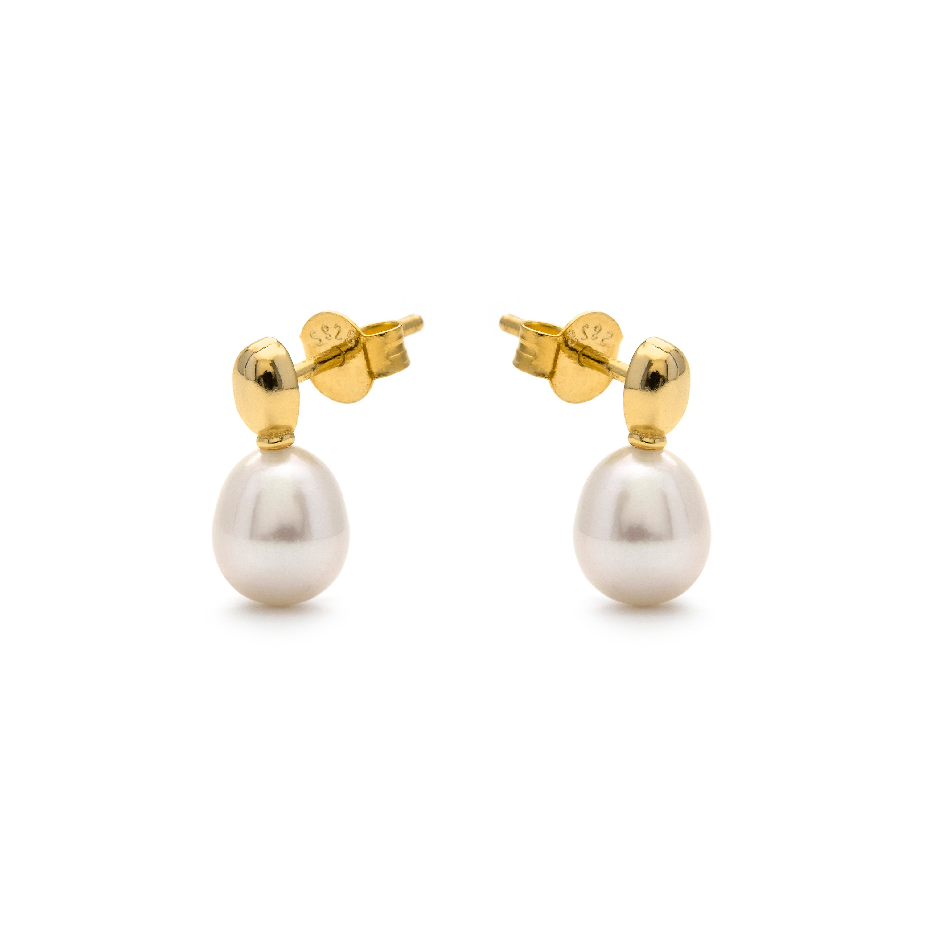 Pendientes de Plata de Ley 925 y Perla Blanca acabado en oro amarillo 18k - Inblan