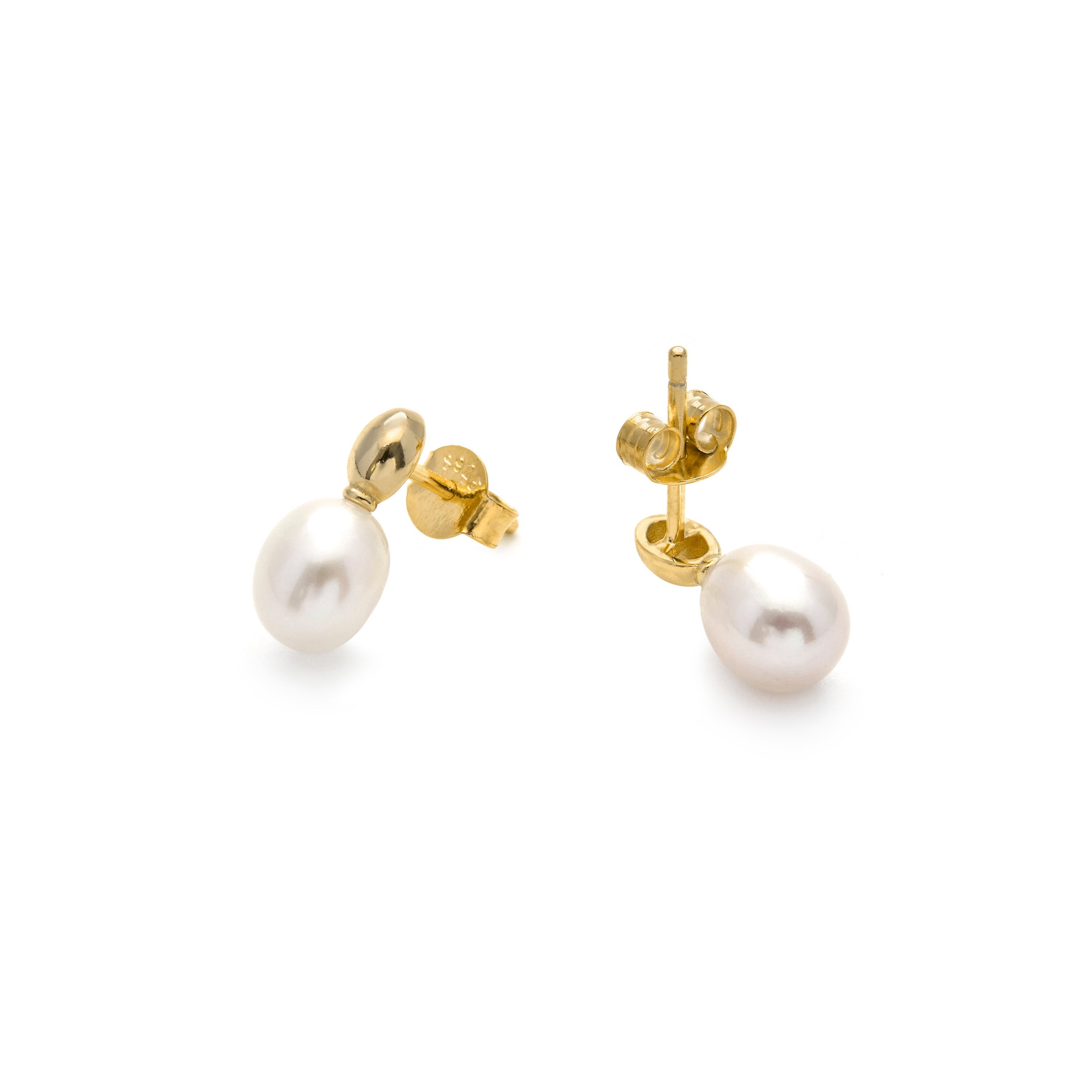 Pendientes de Plata de Ley 925 y Perla Blanca acabado en oro amarillo 18k - Inblan