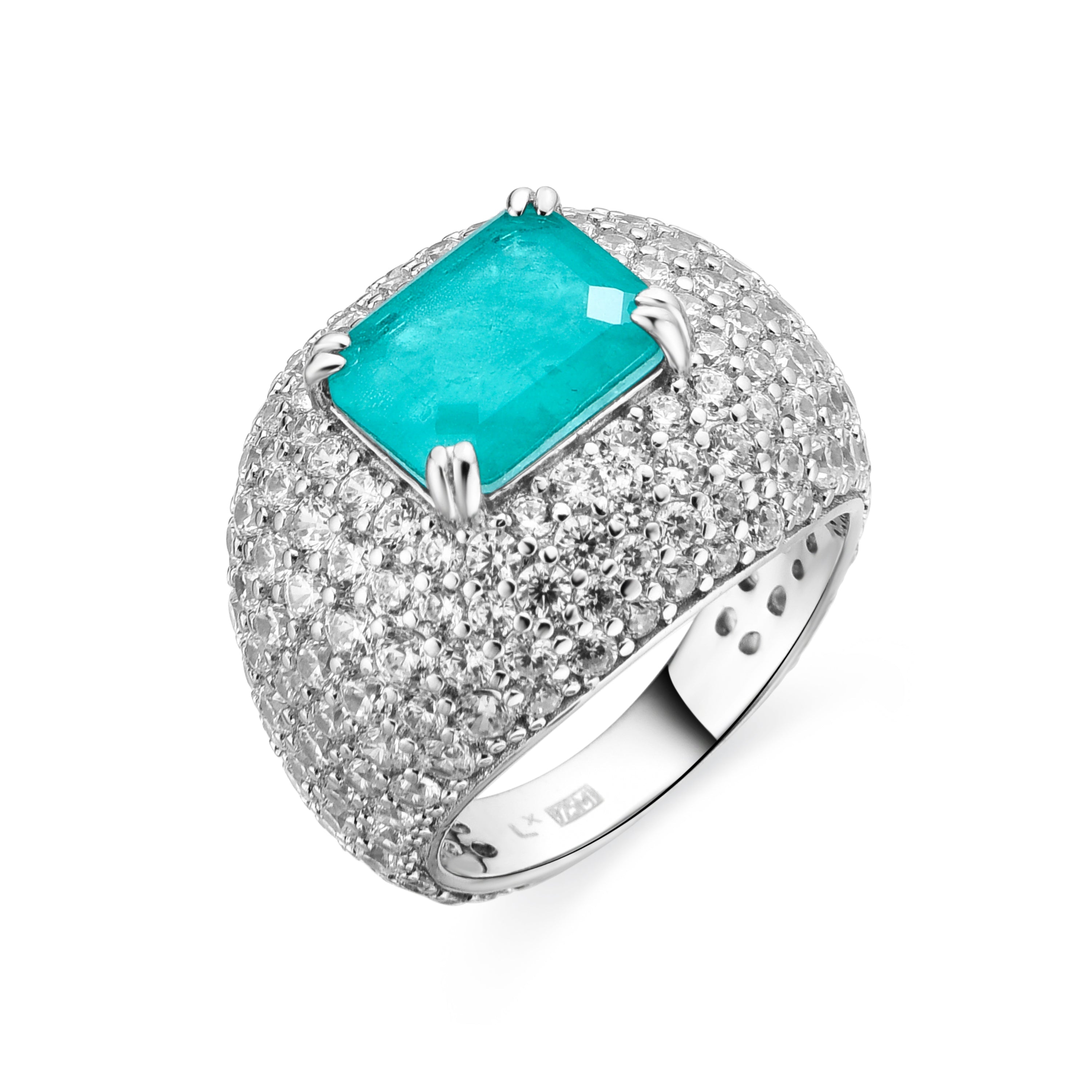 925 Sterling Silver and Light Blue Hydrothermal Quartz Ring with Rhodium Finish - Kabia