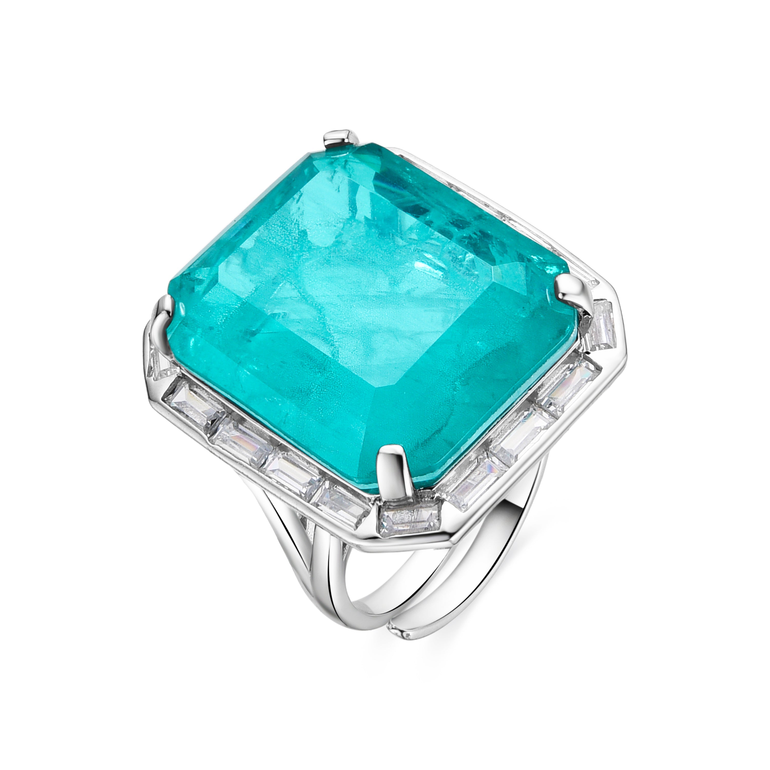 925 Sterling Silver and Green Hydrothermal Quartz Ring with Rhodium Finish - Teu