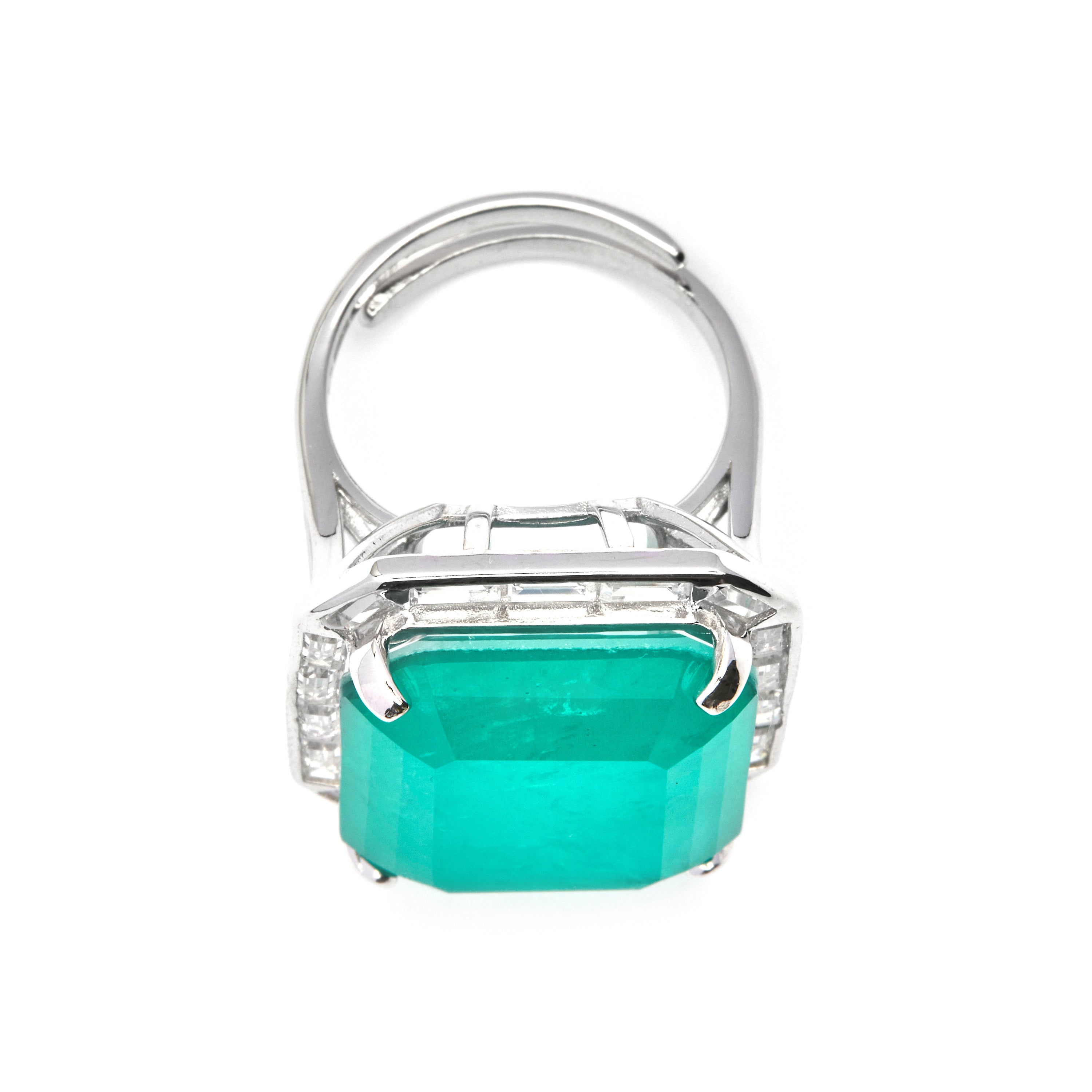 925 Sterling Silver and Green Hydrothermal Quartz Ring with Rhodium Finish - Teu