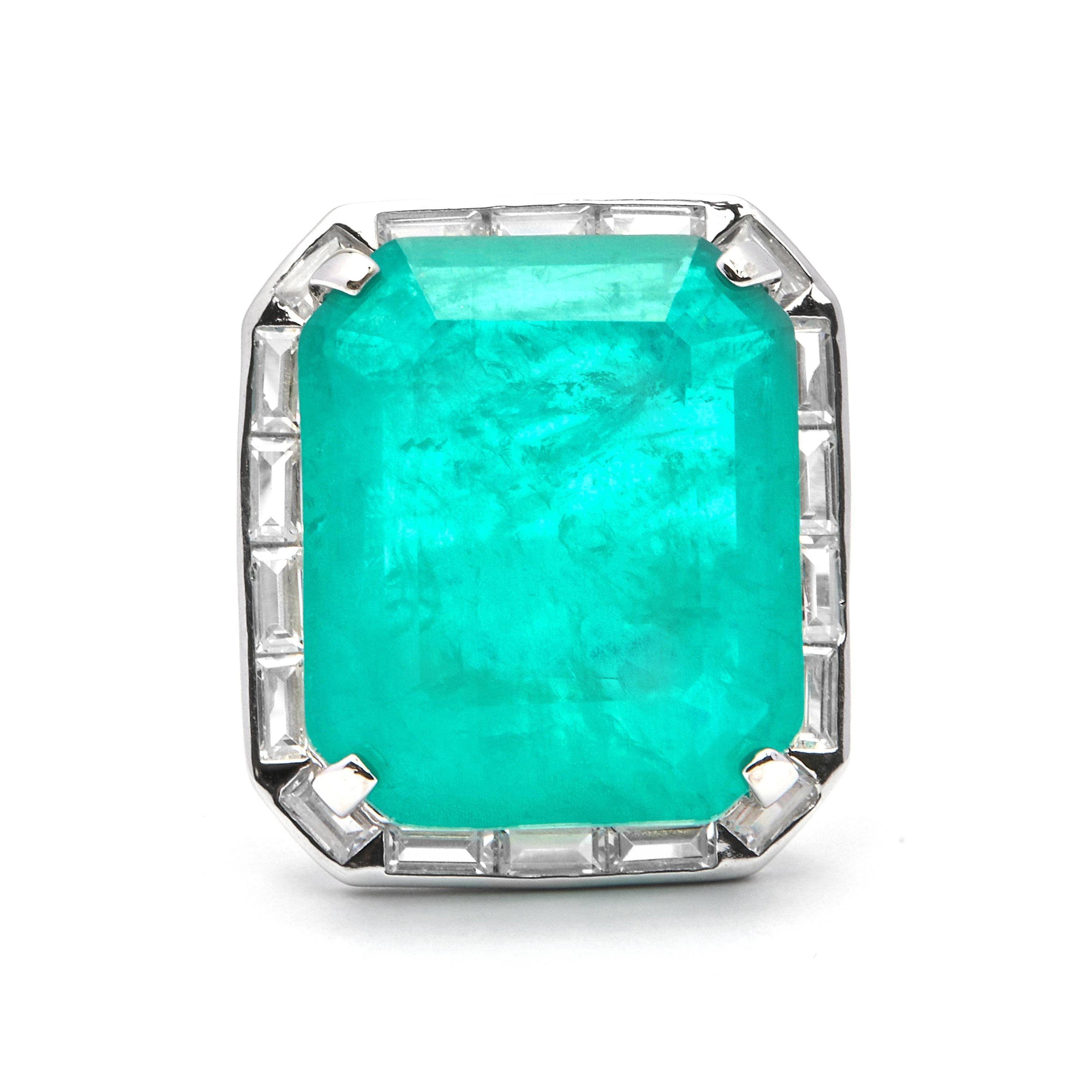 925 Sterling Silver and Green Hydrothermal Quartz Ring with Rhodium Finish - Teu