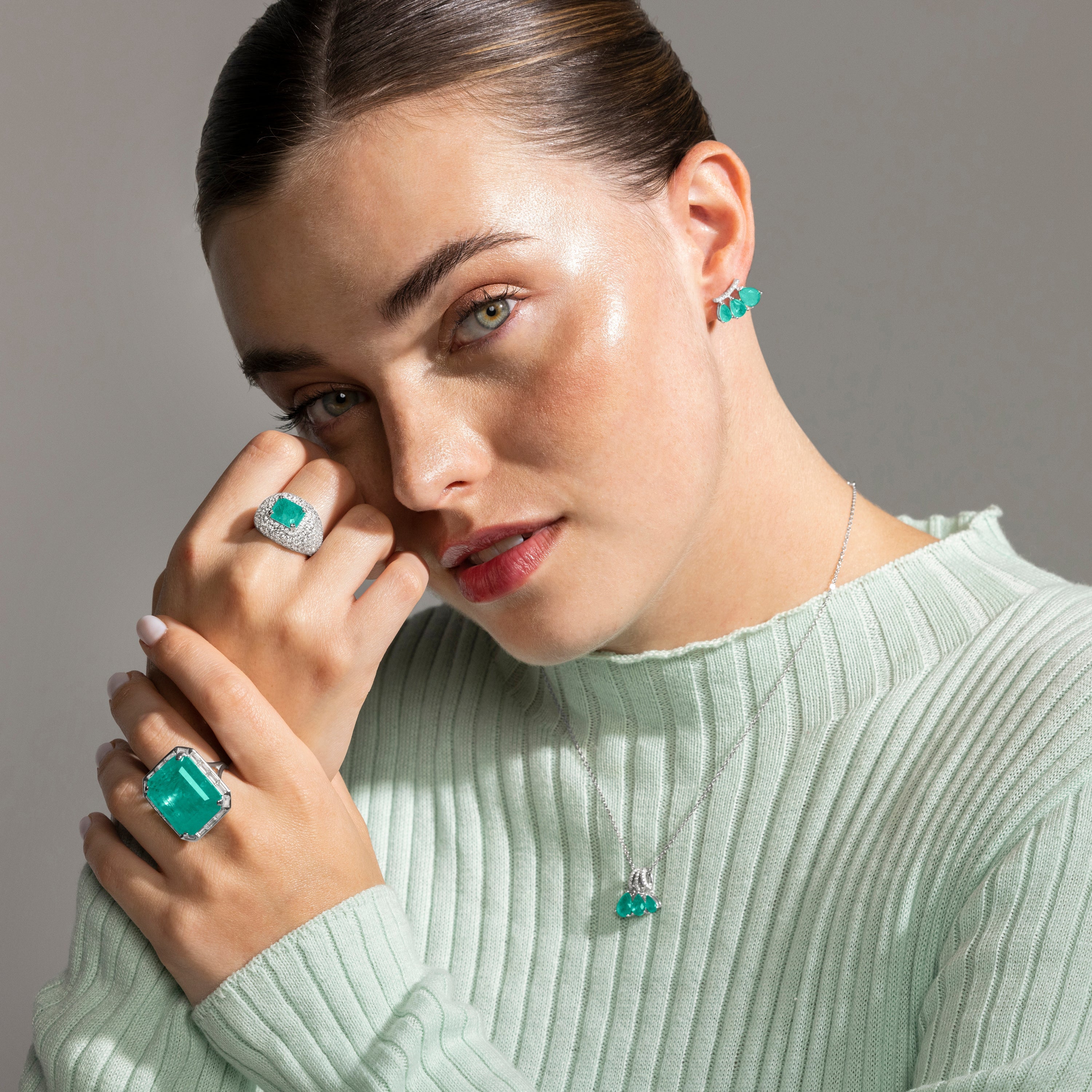 925 Sterling Silver and Green Hydrothermal Quartz Ring with Rhodium Finish - Teu