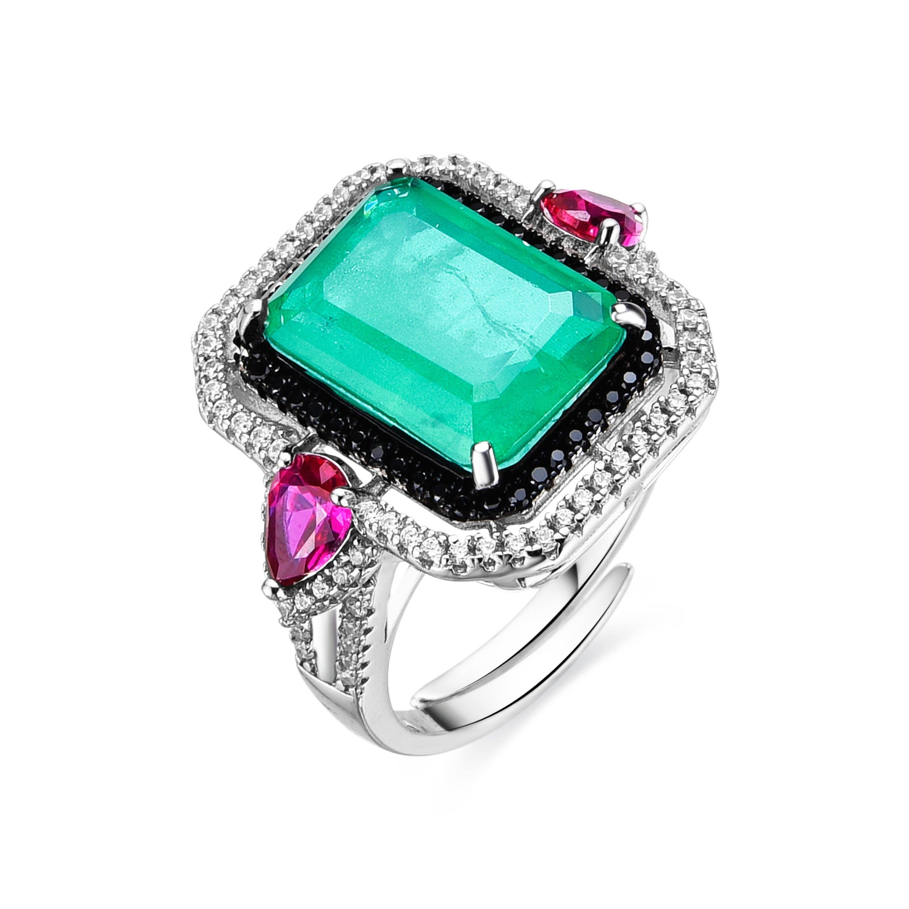 Anillo de Plata de Ley 925 y Cuarzo Hidrotermal Verde acabado en rodio - Malizu