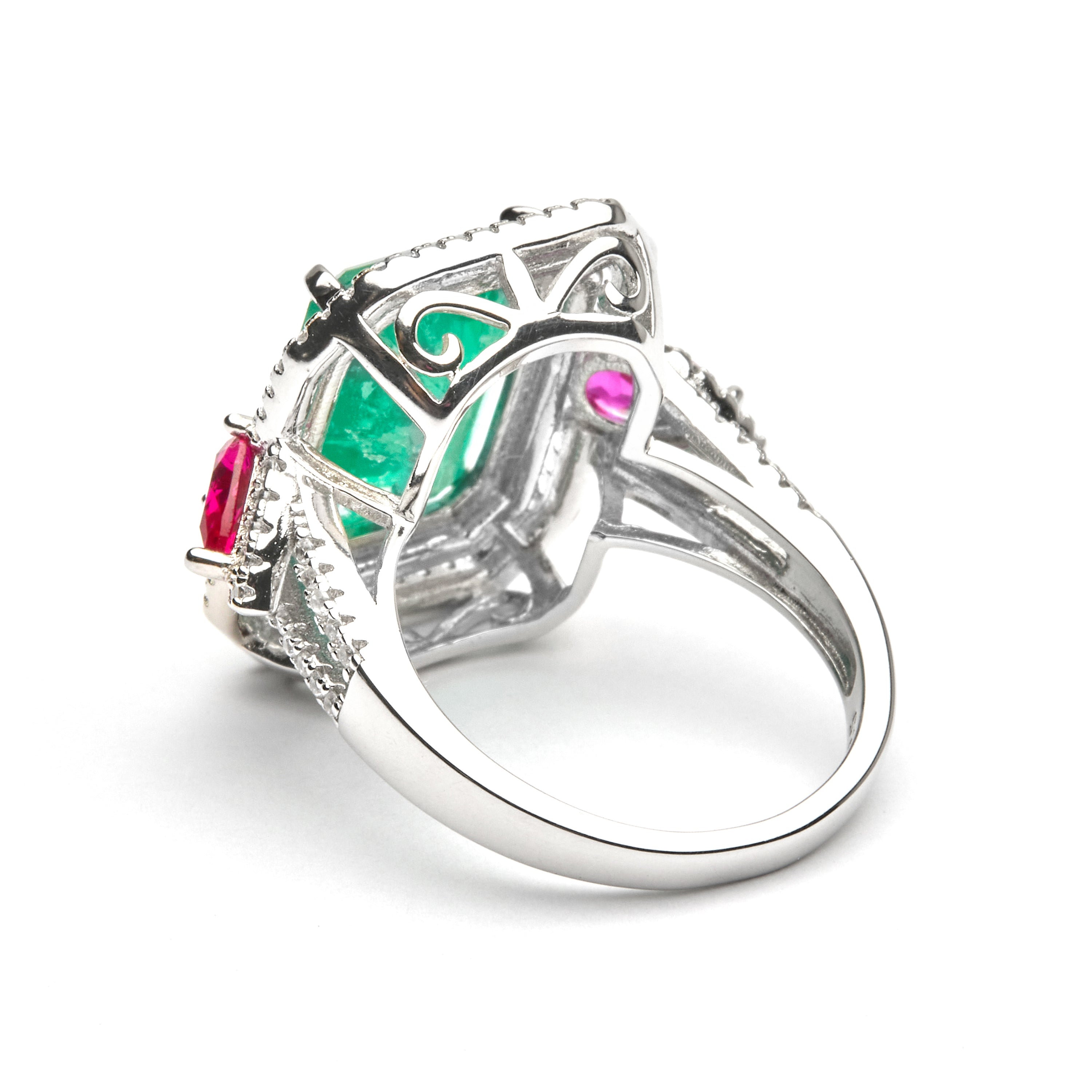 Anillo de Plata de Ley 925 y Cuarzo Hidrotermal Verde acabado en rodio - Malizu
