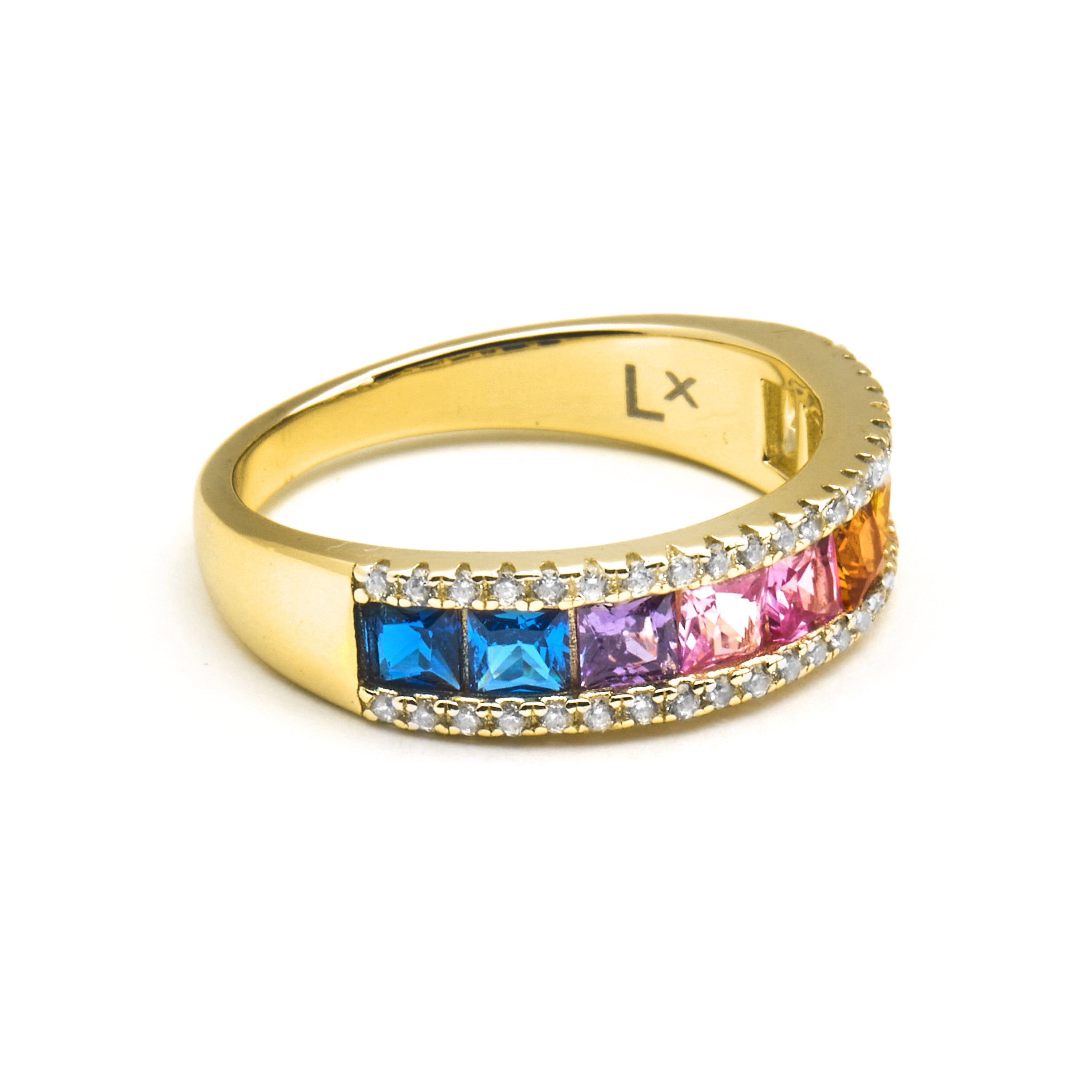 Anel Bhaime de Prata 925 com Zircônia Multicolorida e banho de ouro 18k
