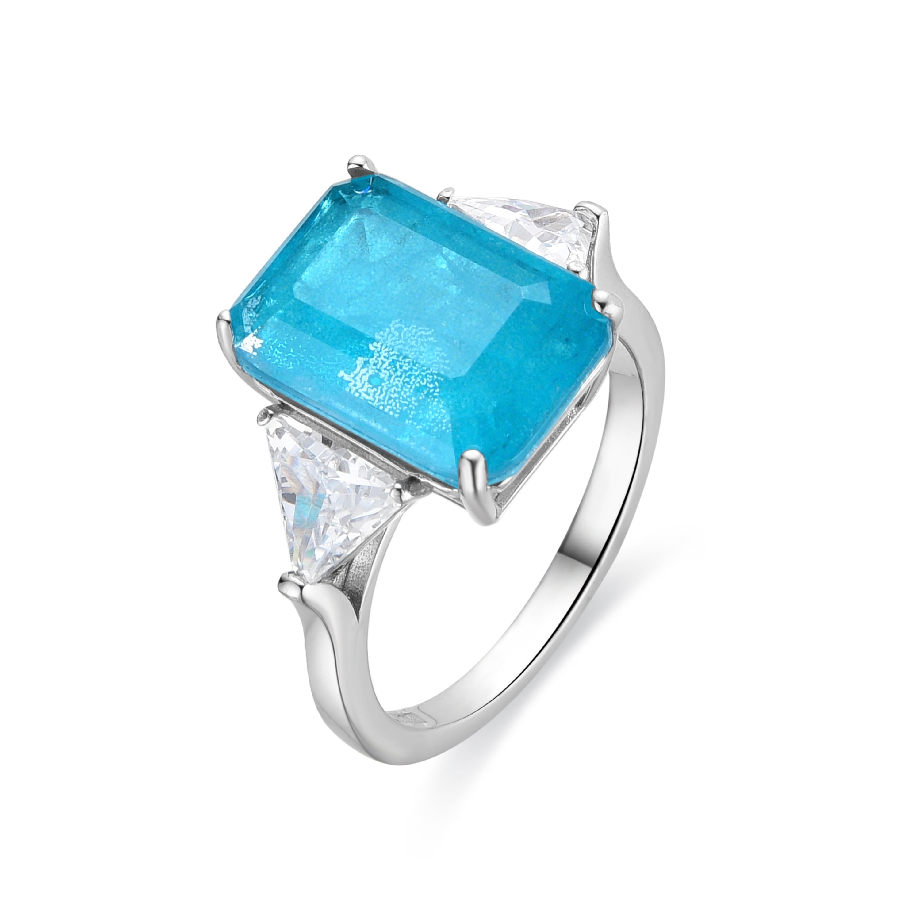 925 Sterling Silver and Paraiba Green Hydrothermal Quartz Ring with Rhodium Finish - Wiko