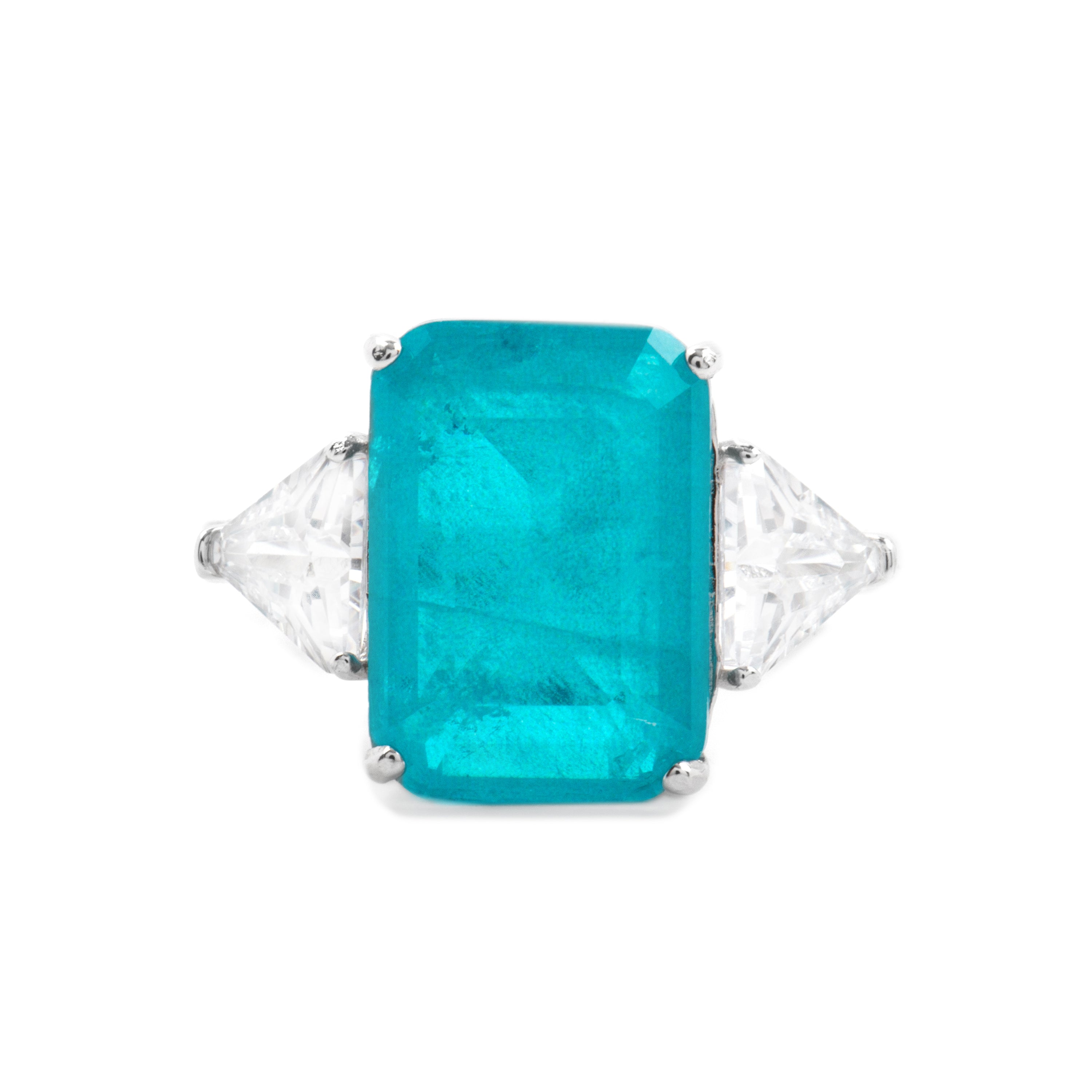 925 Sterling Silver and Paraiba Green Hydrothermal Quartz Ring with Rhodium Finish - Wiko