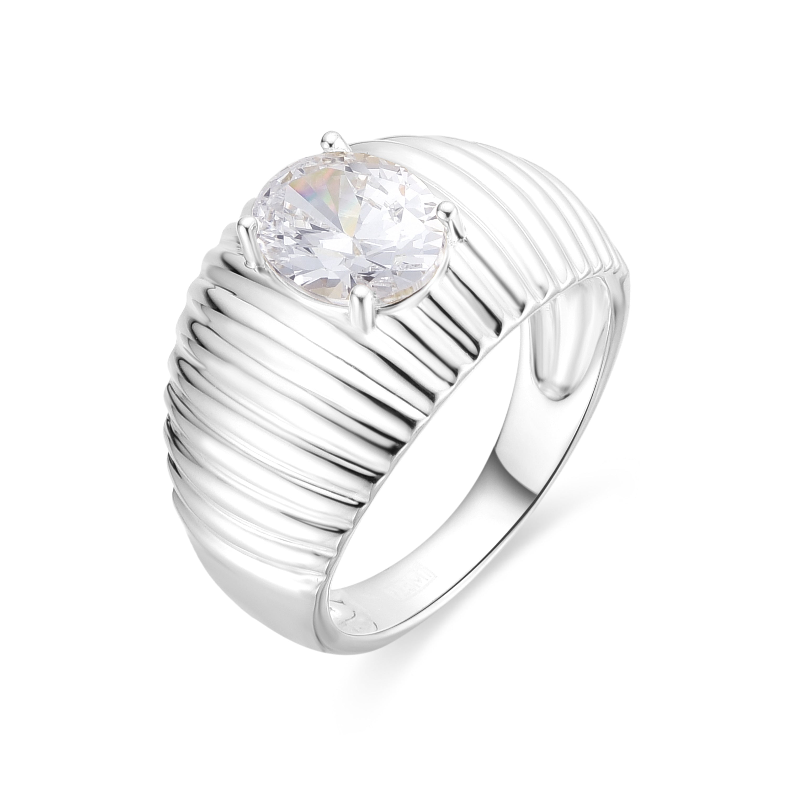 925 Sterling Silver and Brilliant Zirconia Ring with Rhodium Finish - Metri