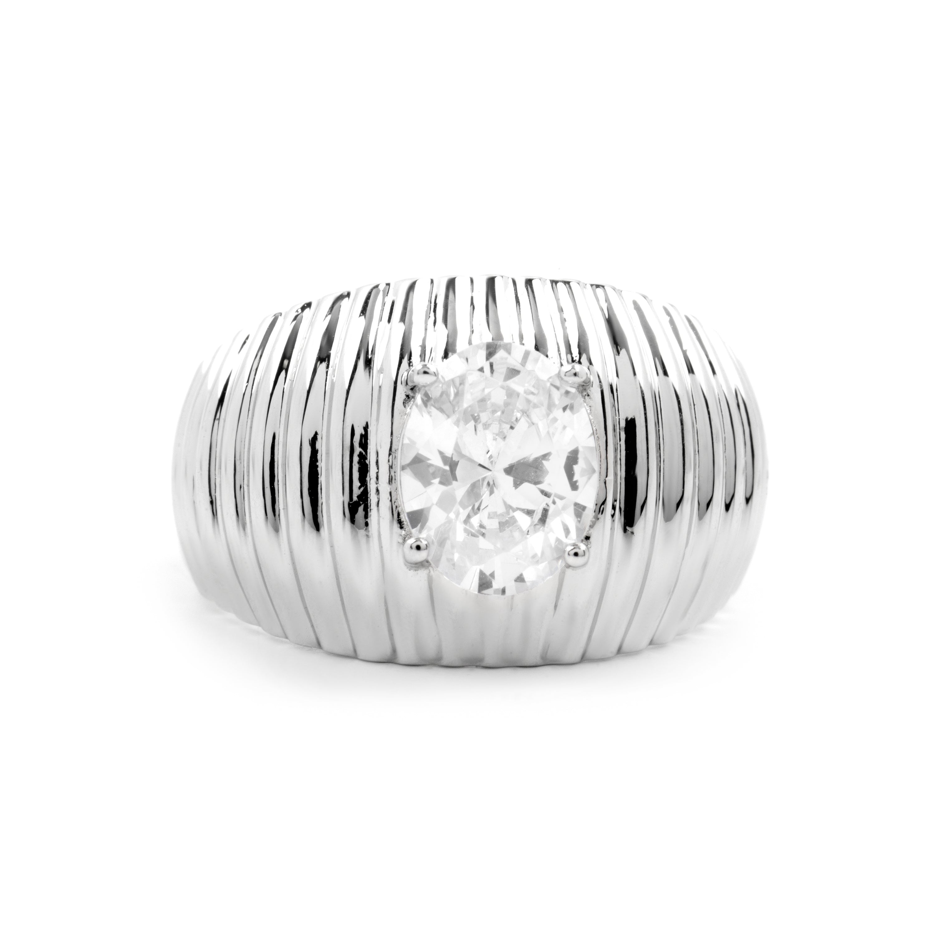 925 Sterling Silver and Brilliant Zirconia Ring with Rhodium Finish - Metri