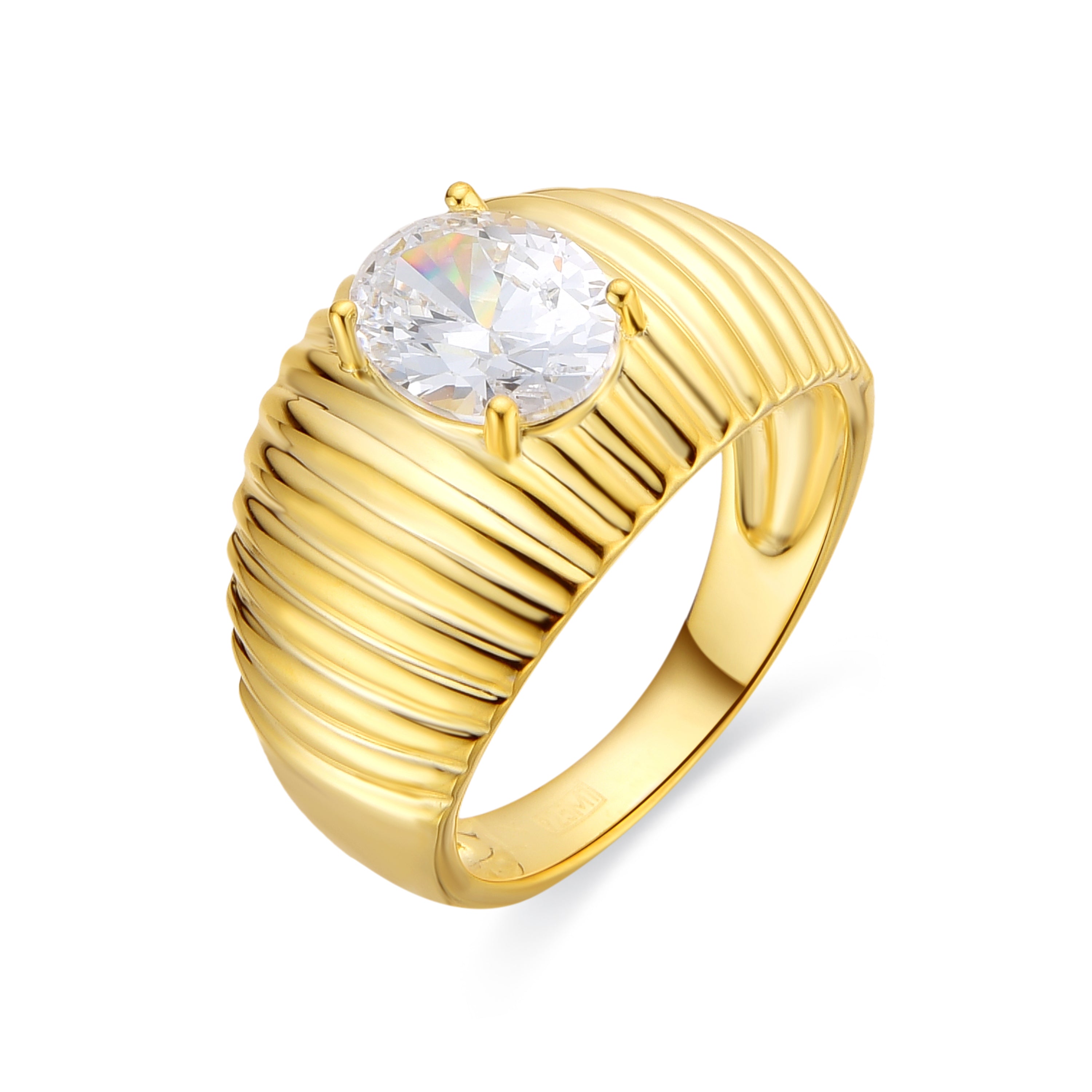 925 Sterling Silver and Brilliant Zirconia Ring, 18k Yellow Gold Finish - Metri