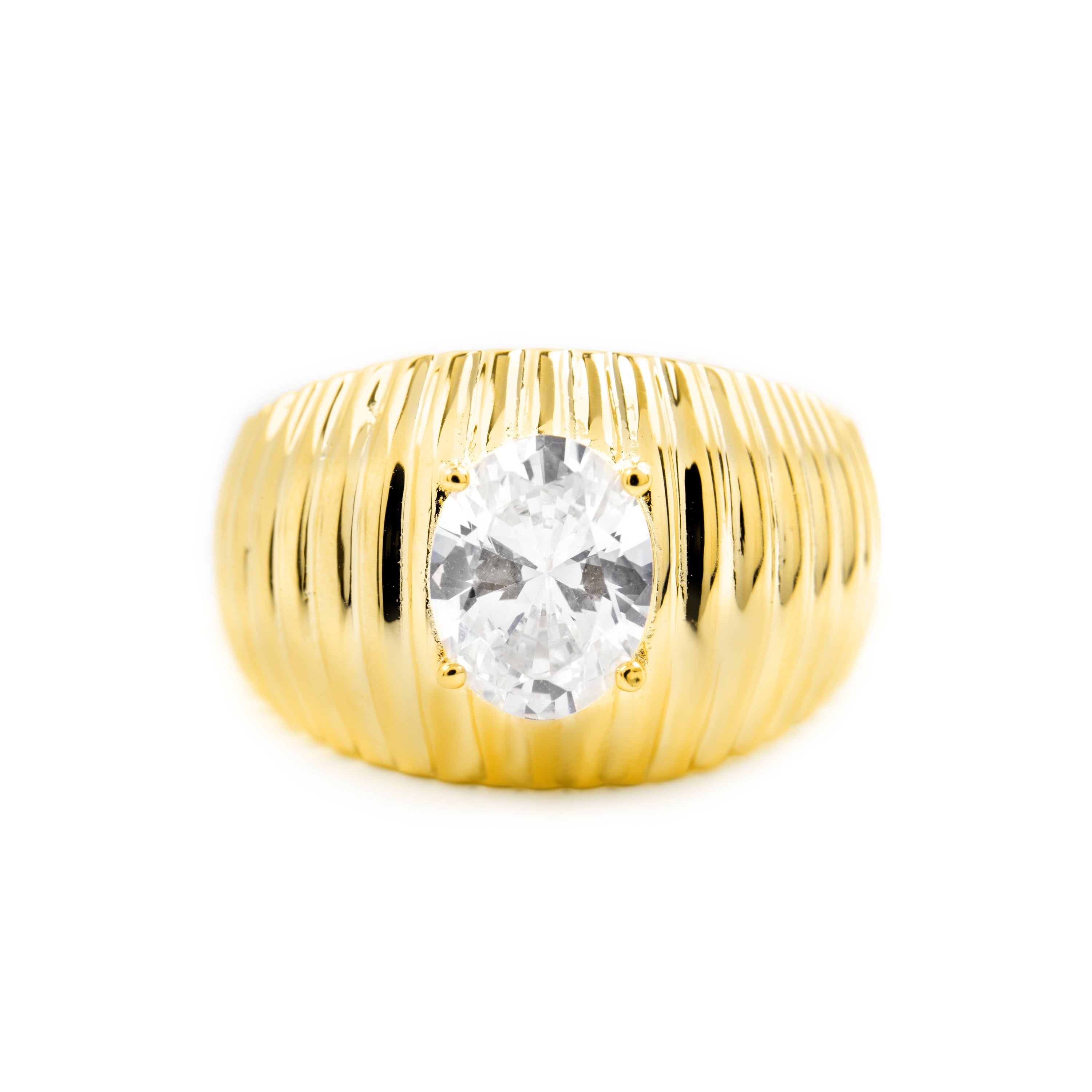 Anel em Prata 925 com Zircônia Brilhante e acabamento em ouro amarelo 18k - Metri