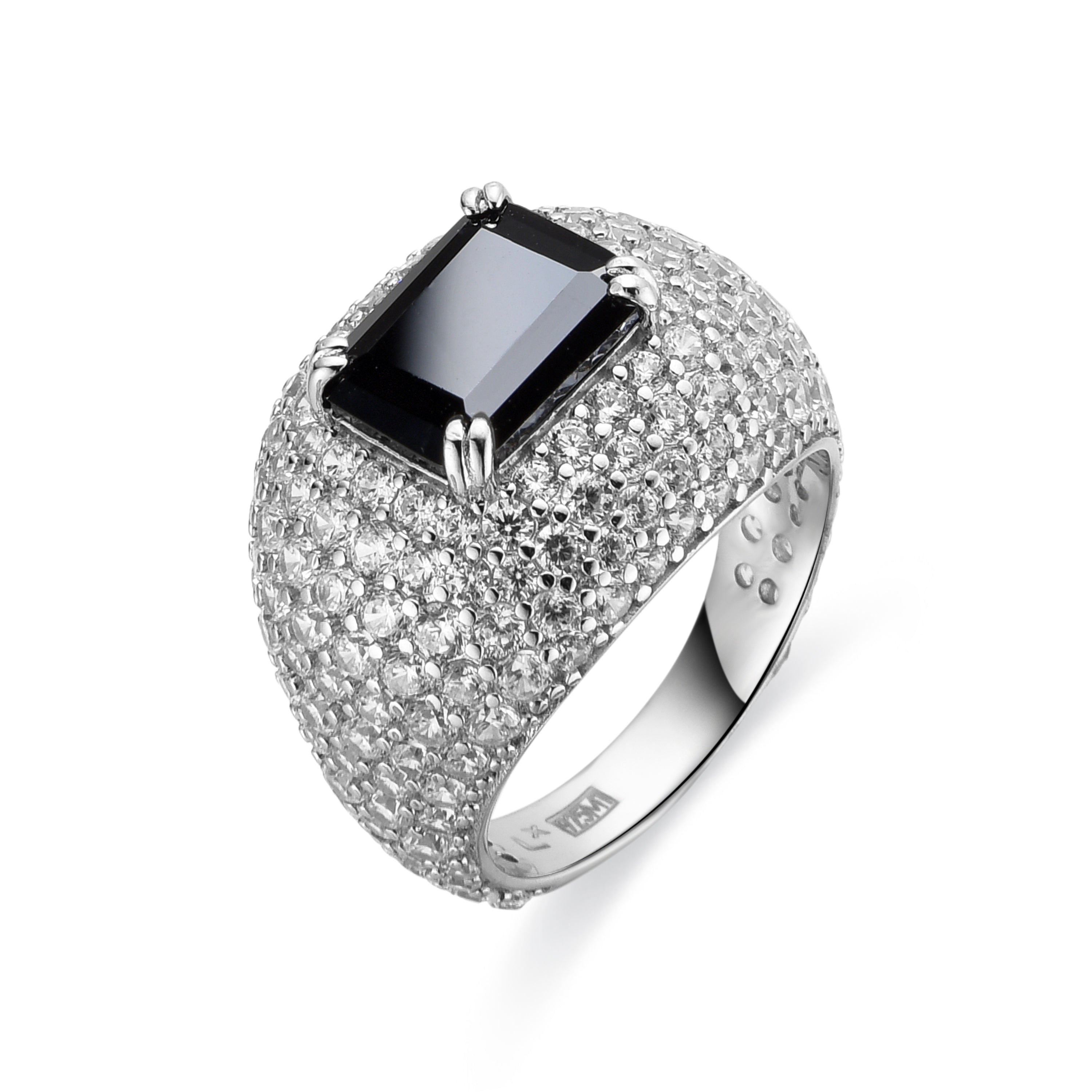 925 Sterling Silver and Onyx Zirconia Ring with Rhodium Finish - Sidya