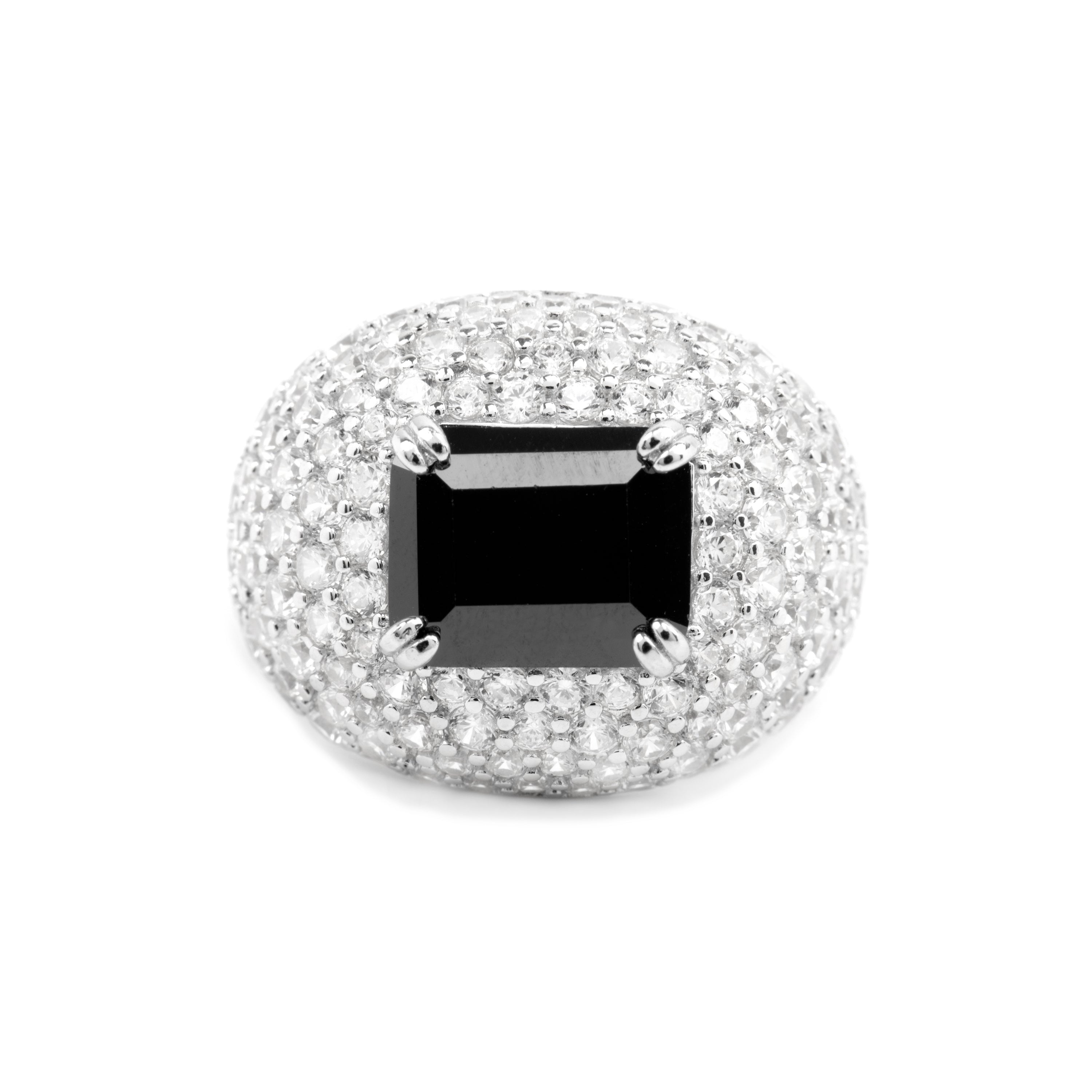 925 Sterling Silver and Onyx Zirconia Ring with Rhodium Finish - Sidya