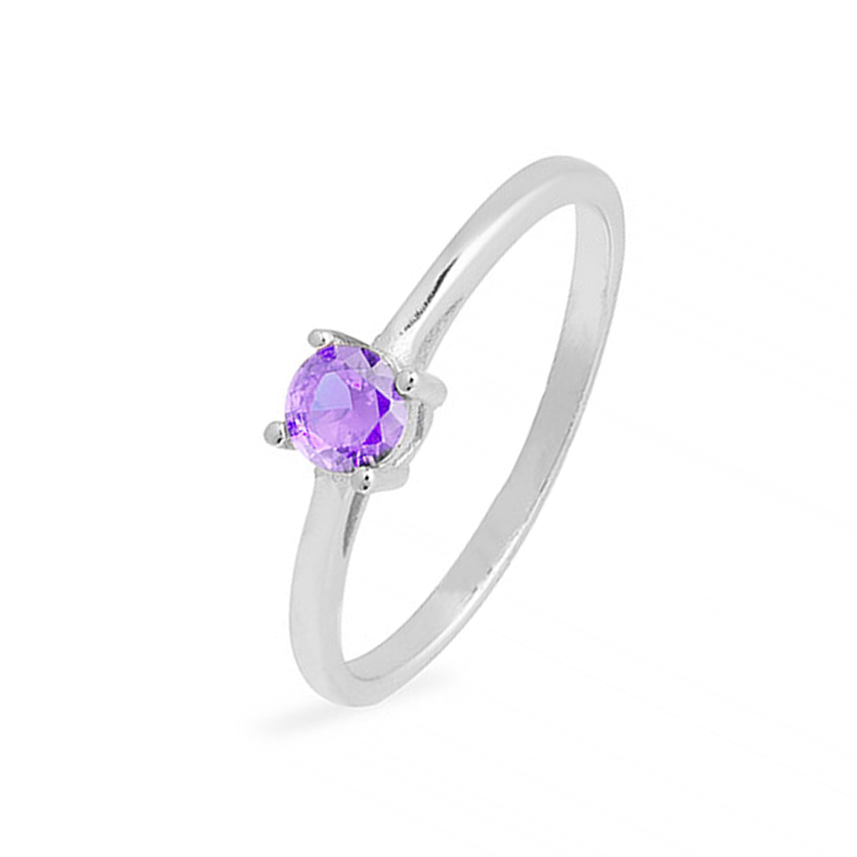 925 Sterling Silver Ring with Amethyst Zirconia and Rhodium Finish - Otieno