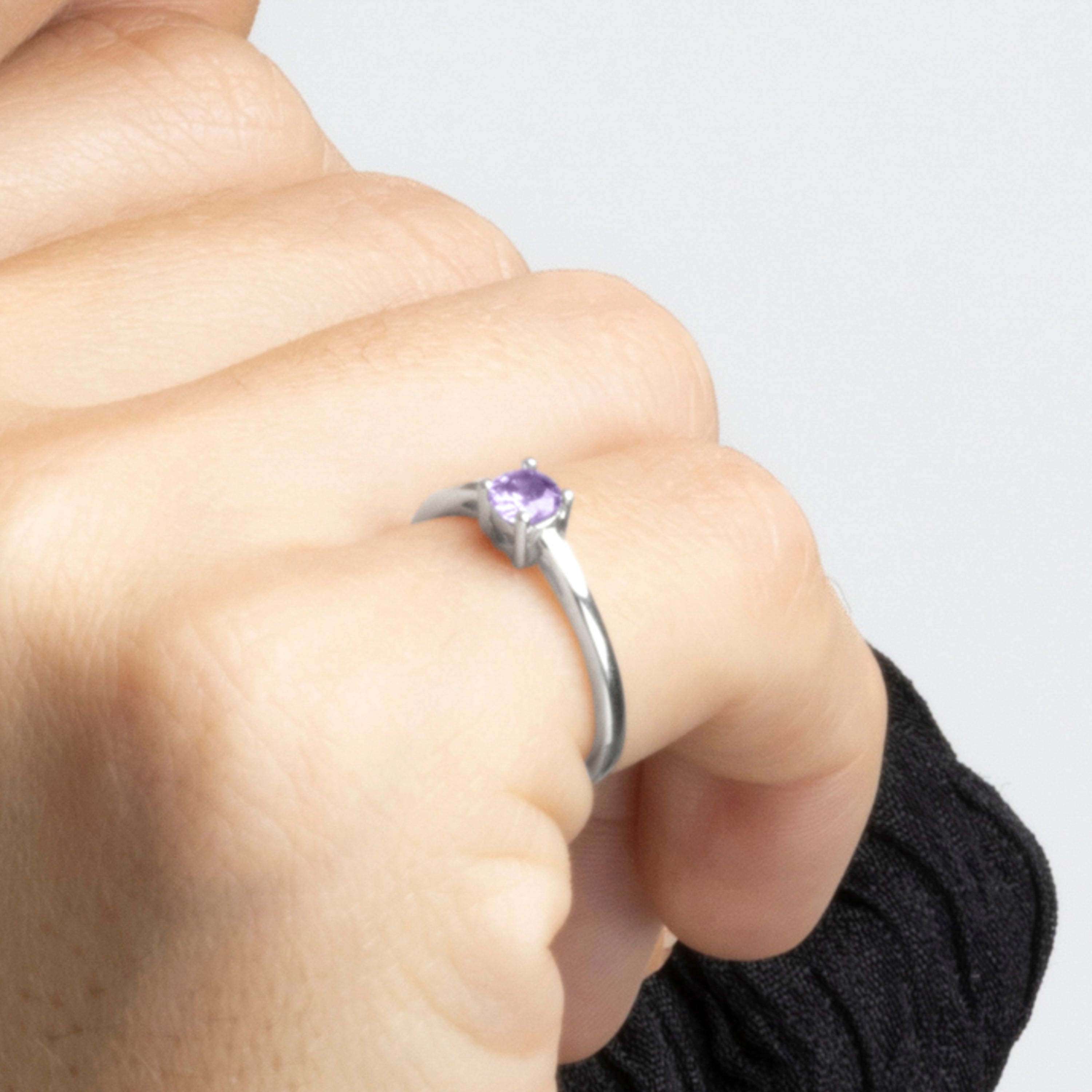 925 Sterling Silver Ring with Amethyst Zirconia and Rhodium Finish - Otieno