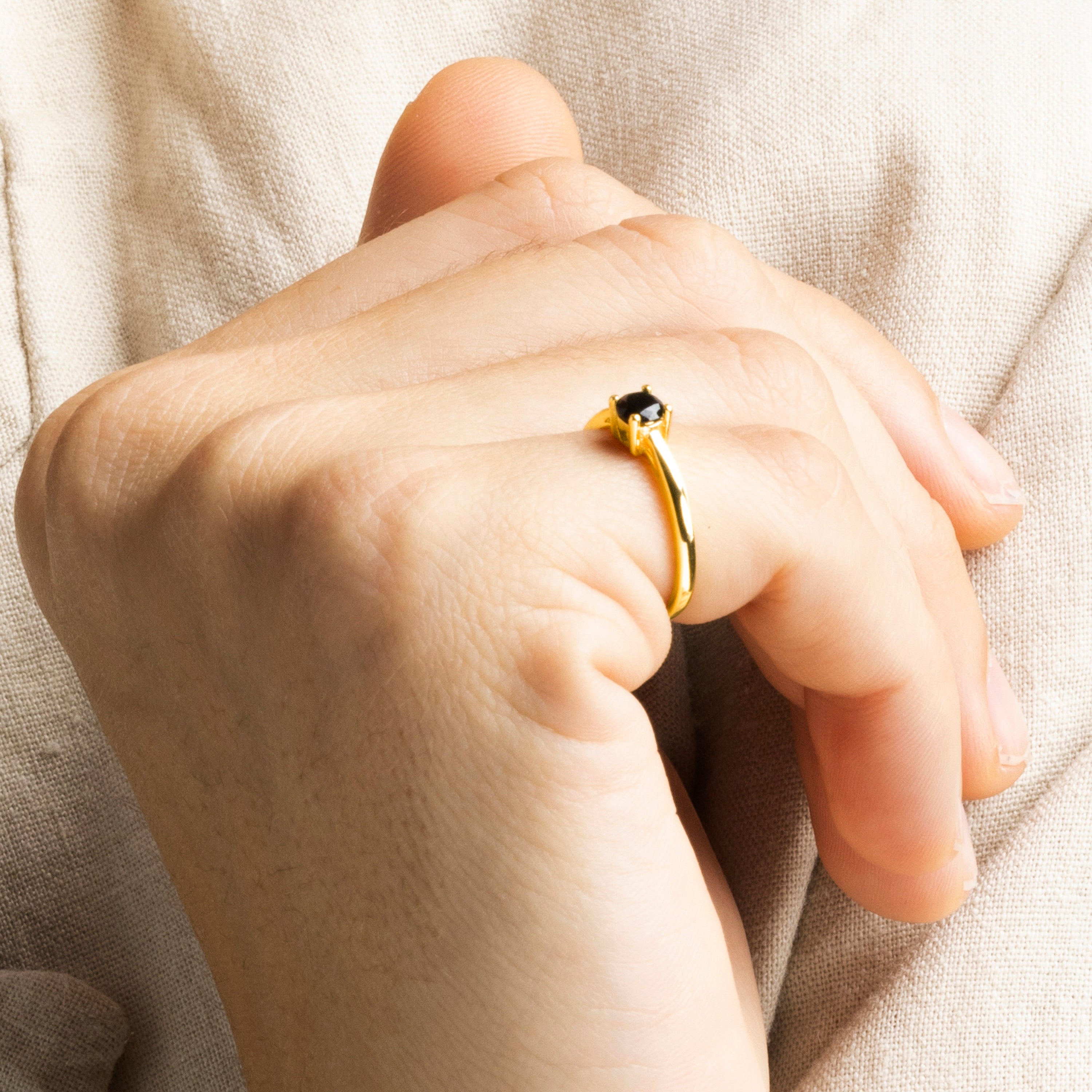 925 Sterling Silver Ring with Onyx Zirconia finished in 18K Yellow Gold - Otieno