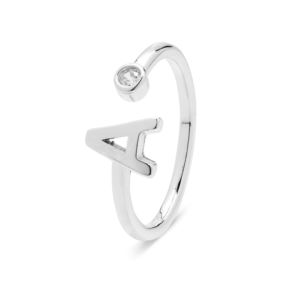 925 Sterling Silver Ring with Rhodium-Finished Brilliant Zirconia - Alphabet