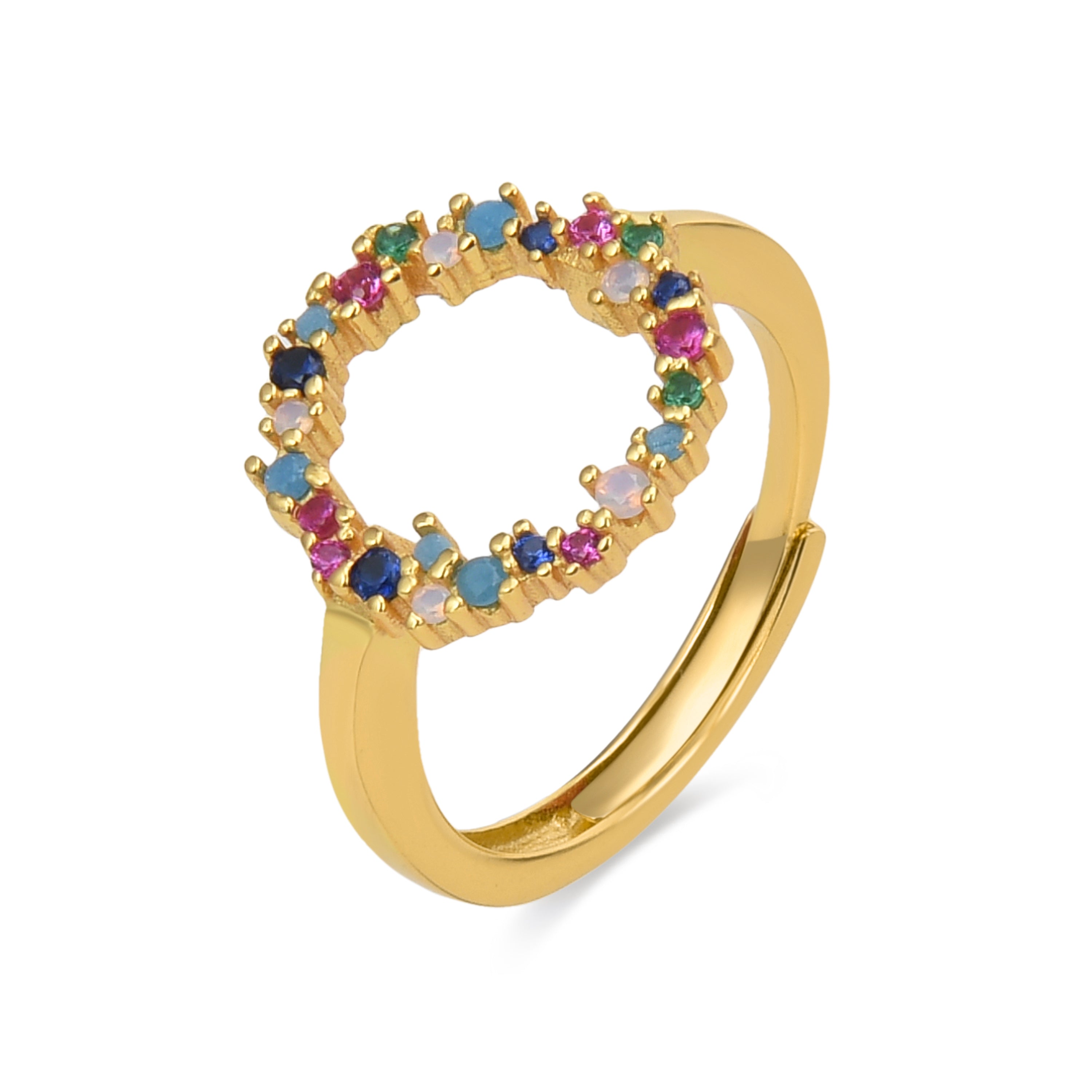 925 Sterling Silver Ring with Multicolor Zirconia finished in 18K Yellow Gold - Thilak