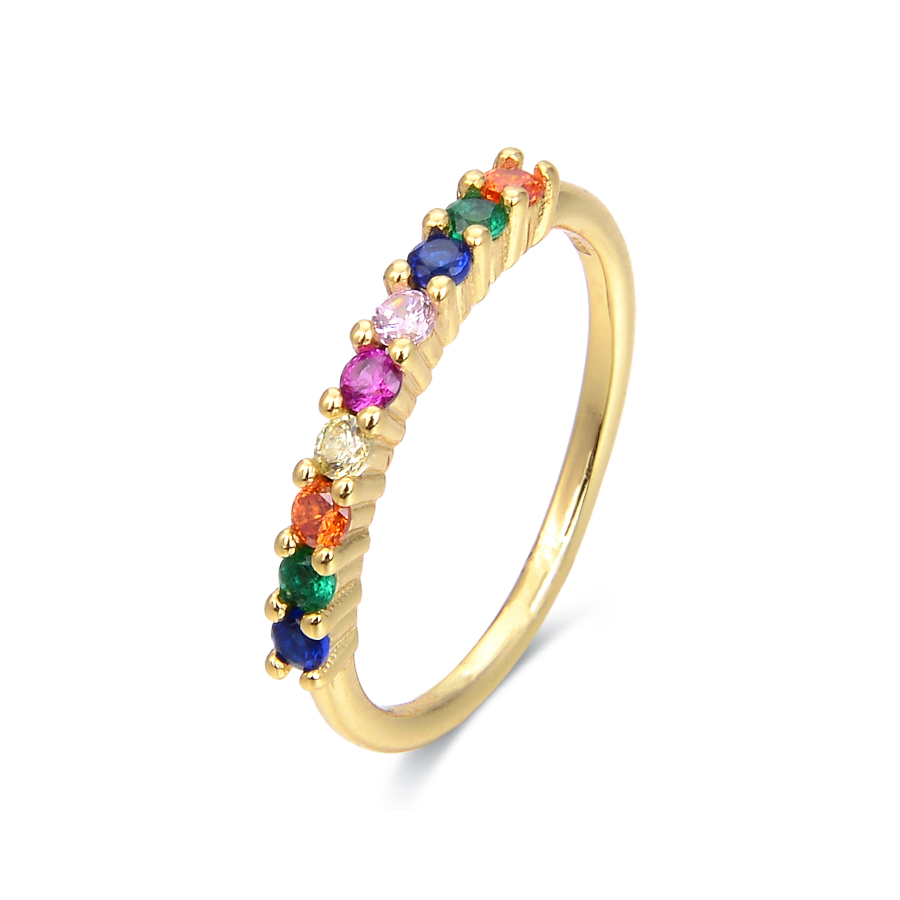 925 Sterling Silver Ring with Multicolor Zirconia finished in 18K Yellow Gold - Giloth