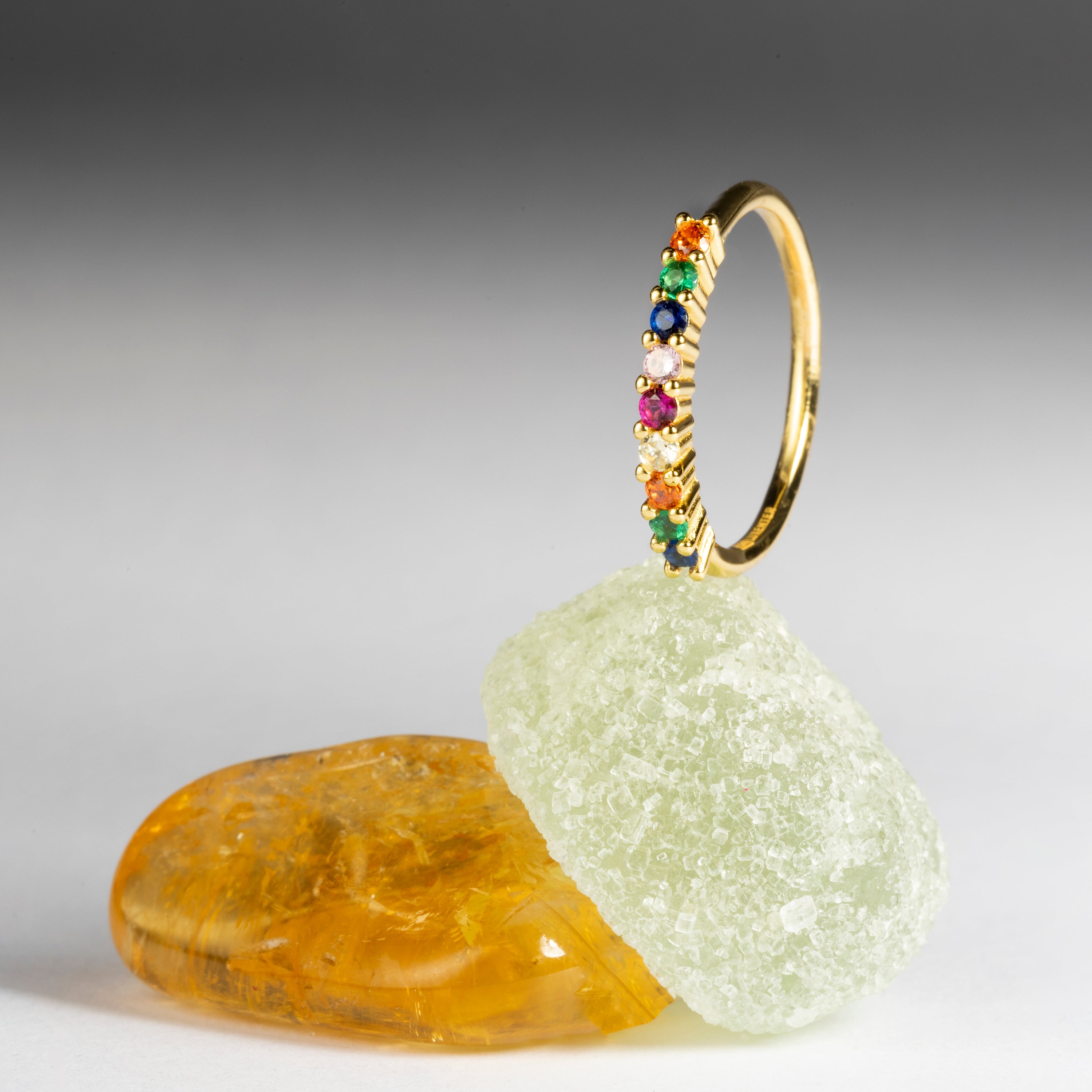 925 Sterling Silver Ring with Multicolor Zirconia finished in 18K Yellow Gold - Giloth