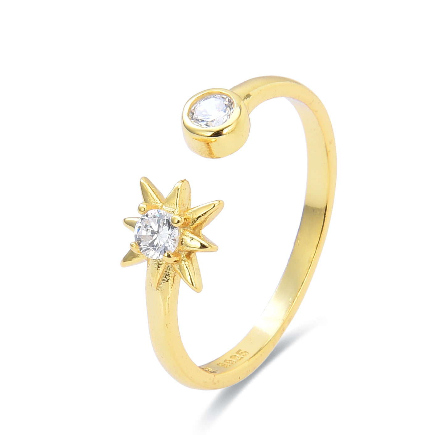 925 Sterling Silver Ring with Brilliant Zirconia finished in 18K Yellow Gold - Lialt