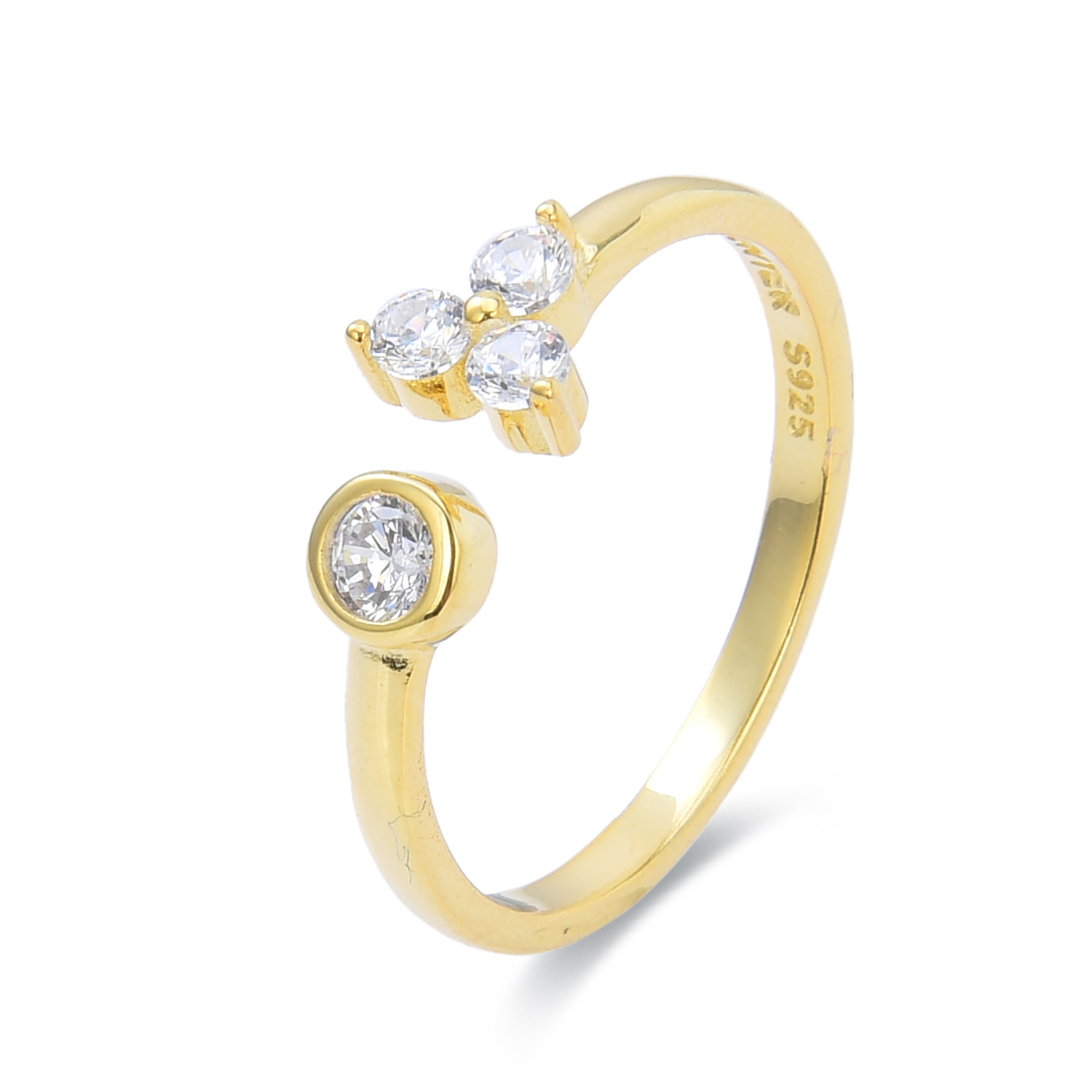 925 Sterling Silver Ring with Brilliant Zirconia finished in 18K Yellow Gold - Tilen