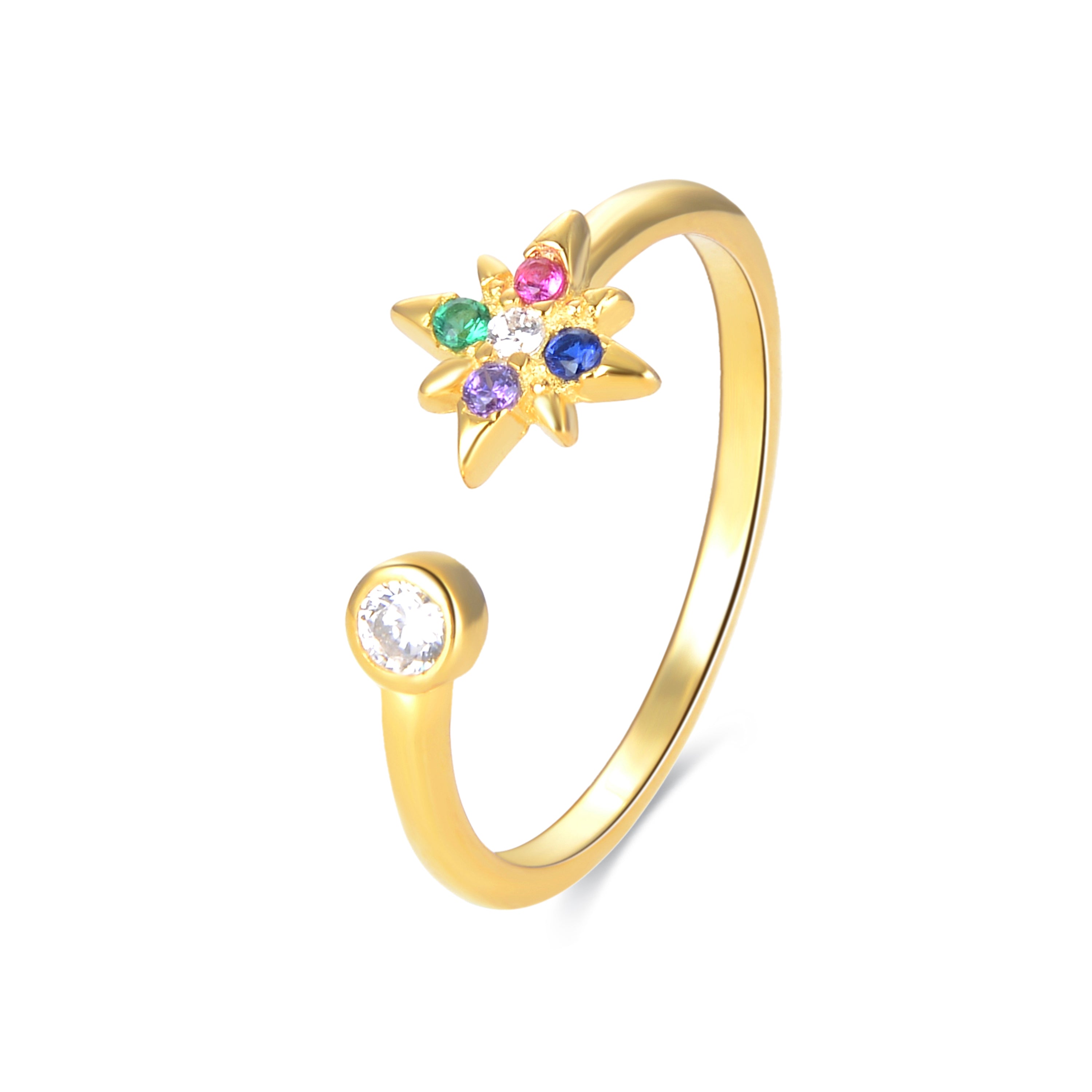925 Sterling Silver Ring with Multicolor Zirconia finished in 18K Yellow Gold - Anra