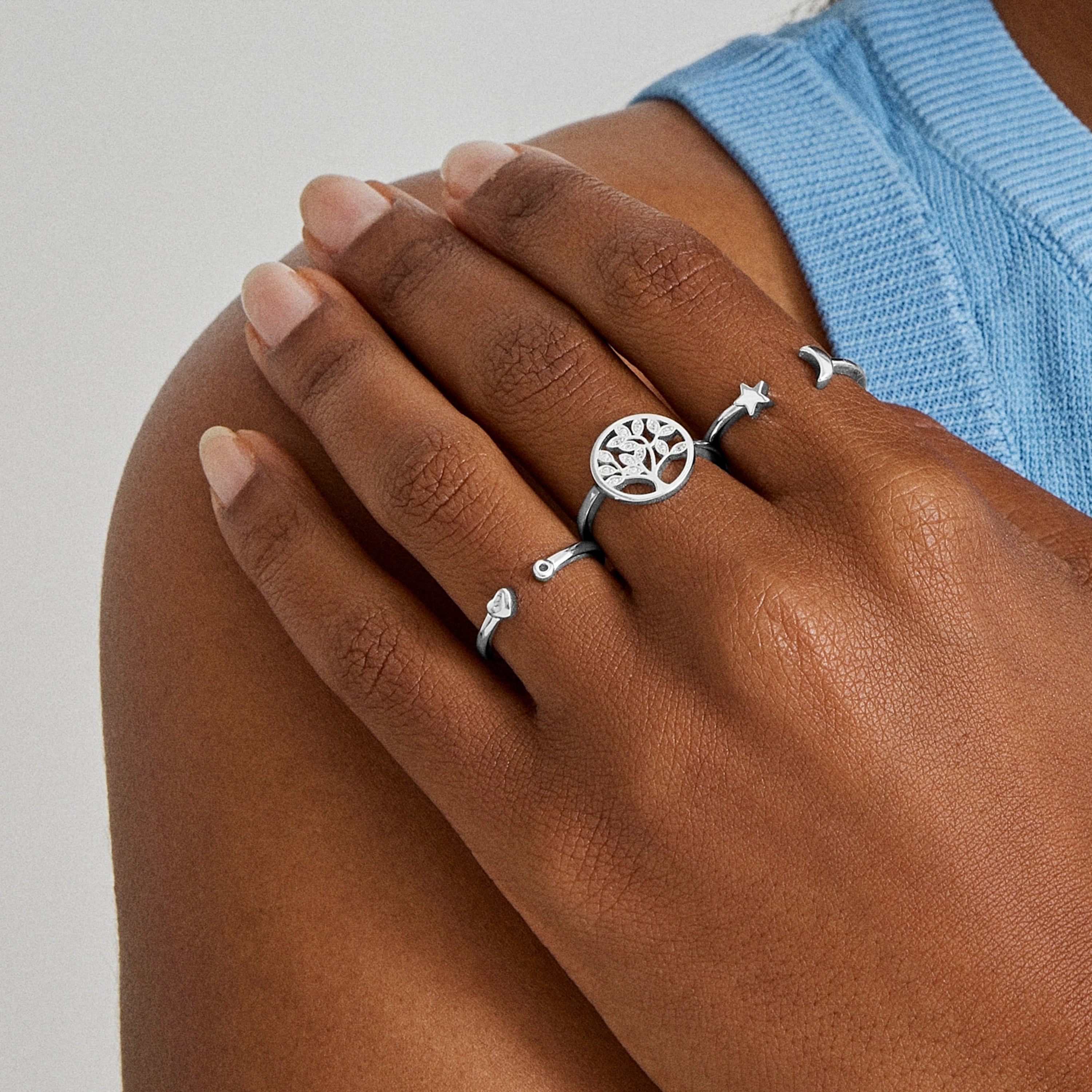 925 Sterling Silver Ring with Brilliant Zirconia, Rhodium Finish - Tree of Life