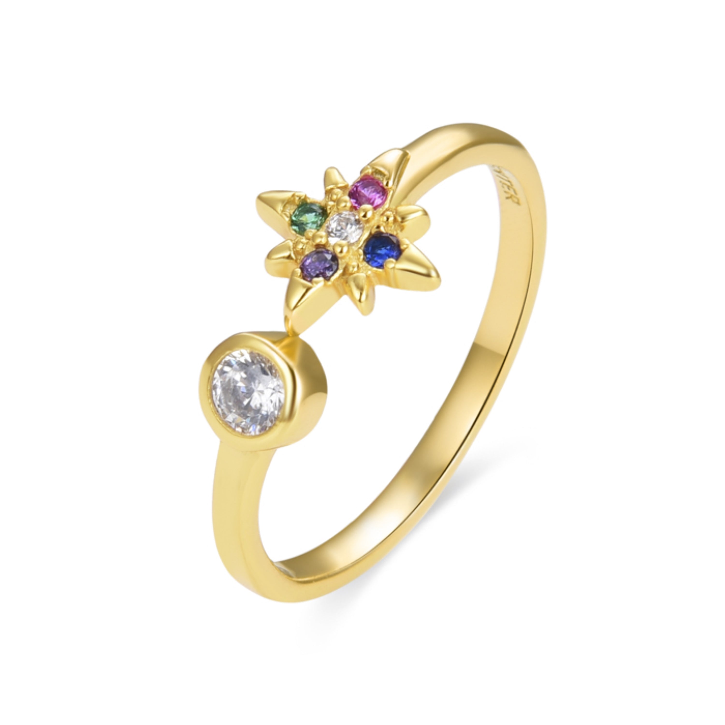 925 Sterling Silver Ring with Multicolor Zirconia finished in 18K Yellow Gold - Lawe