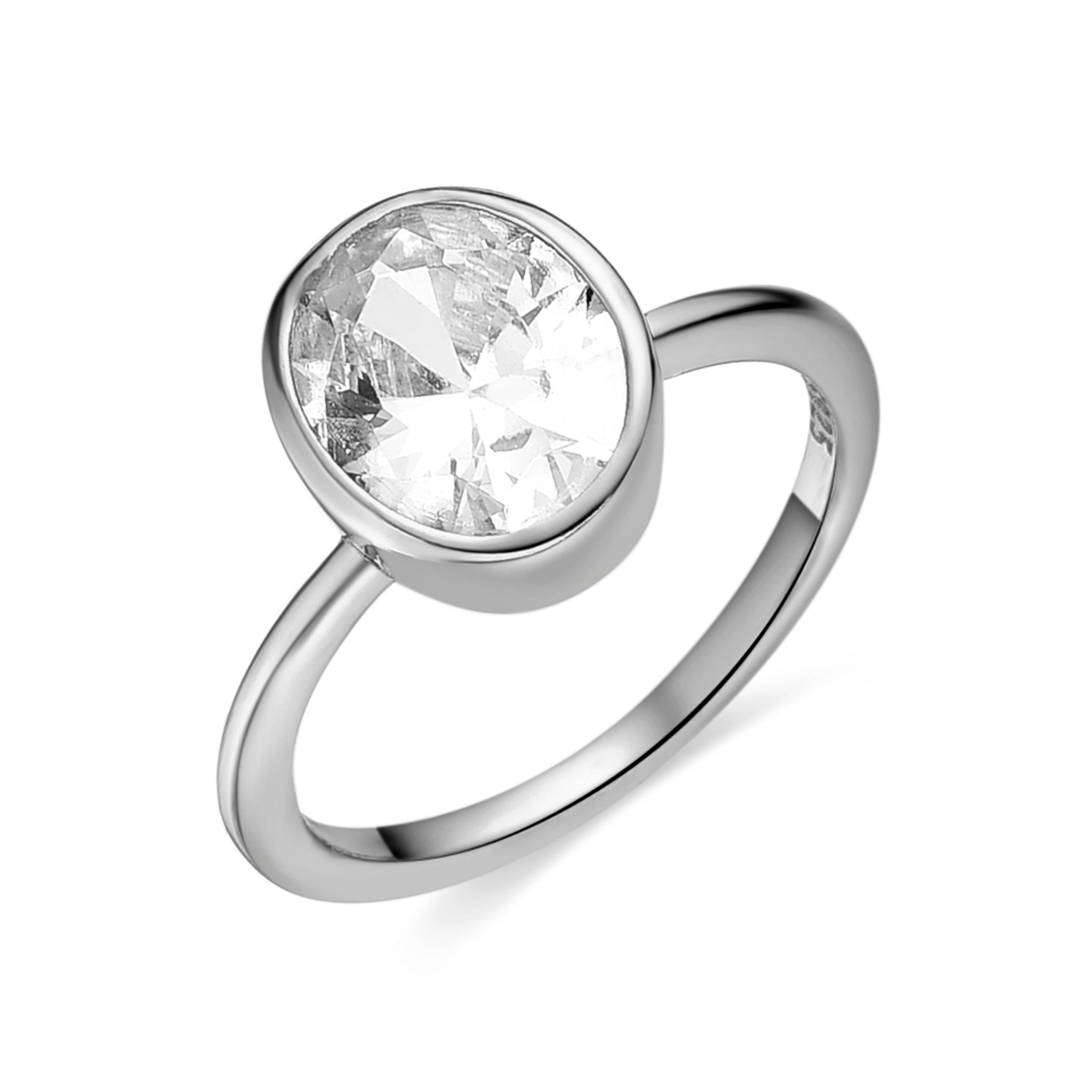 925 Sterling Silver Ring with Brilliant Zirconia, Rhodium Finish - Agash