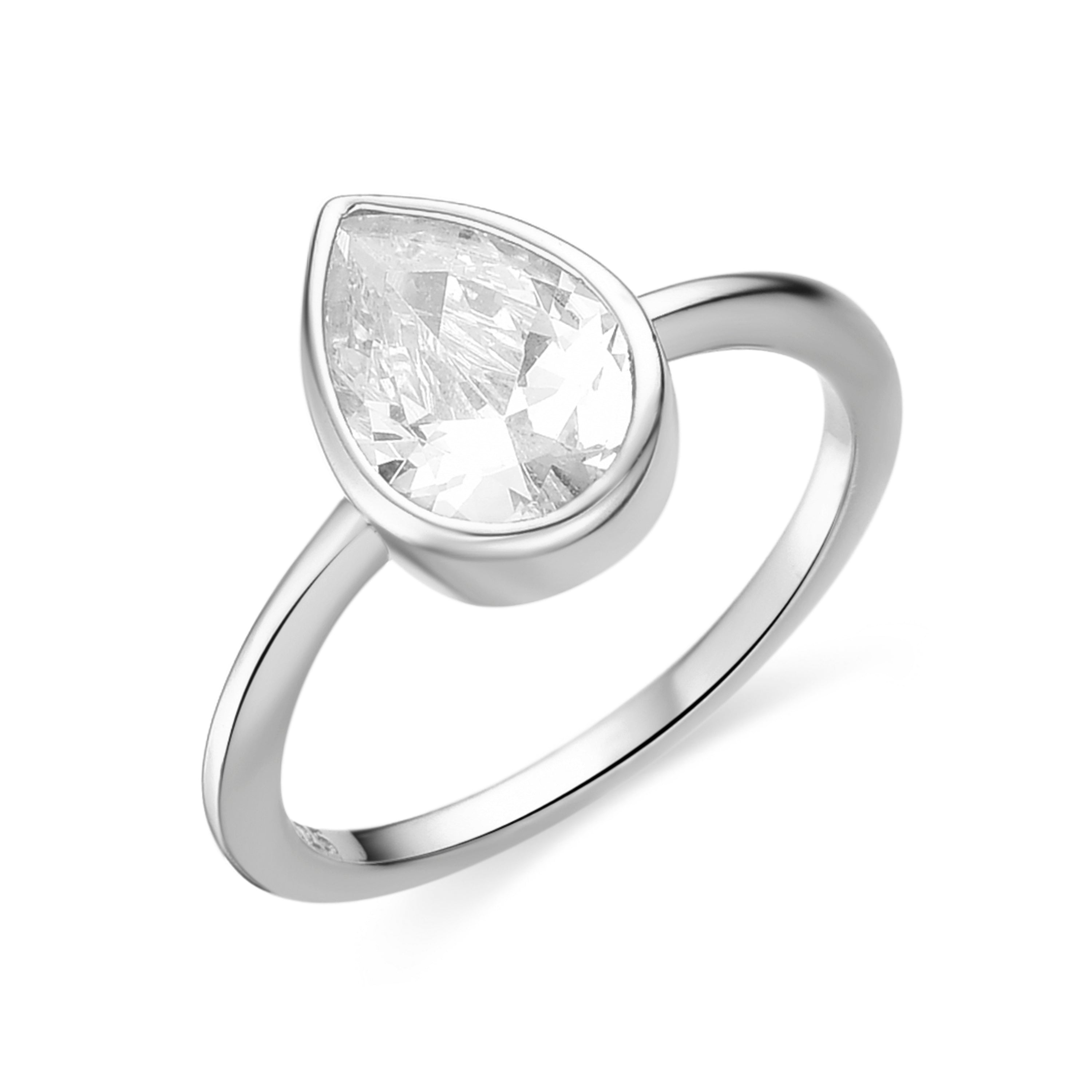 925 Sterling Silver Ring with Brilliant Zirconia, Rhodium Finish - Lithlay