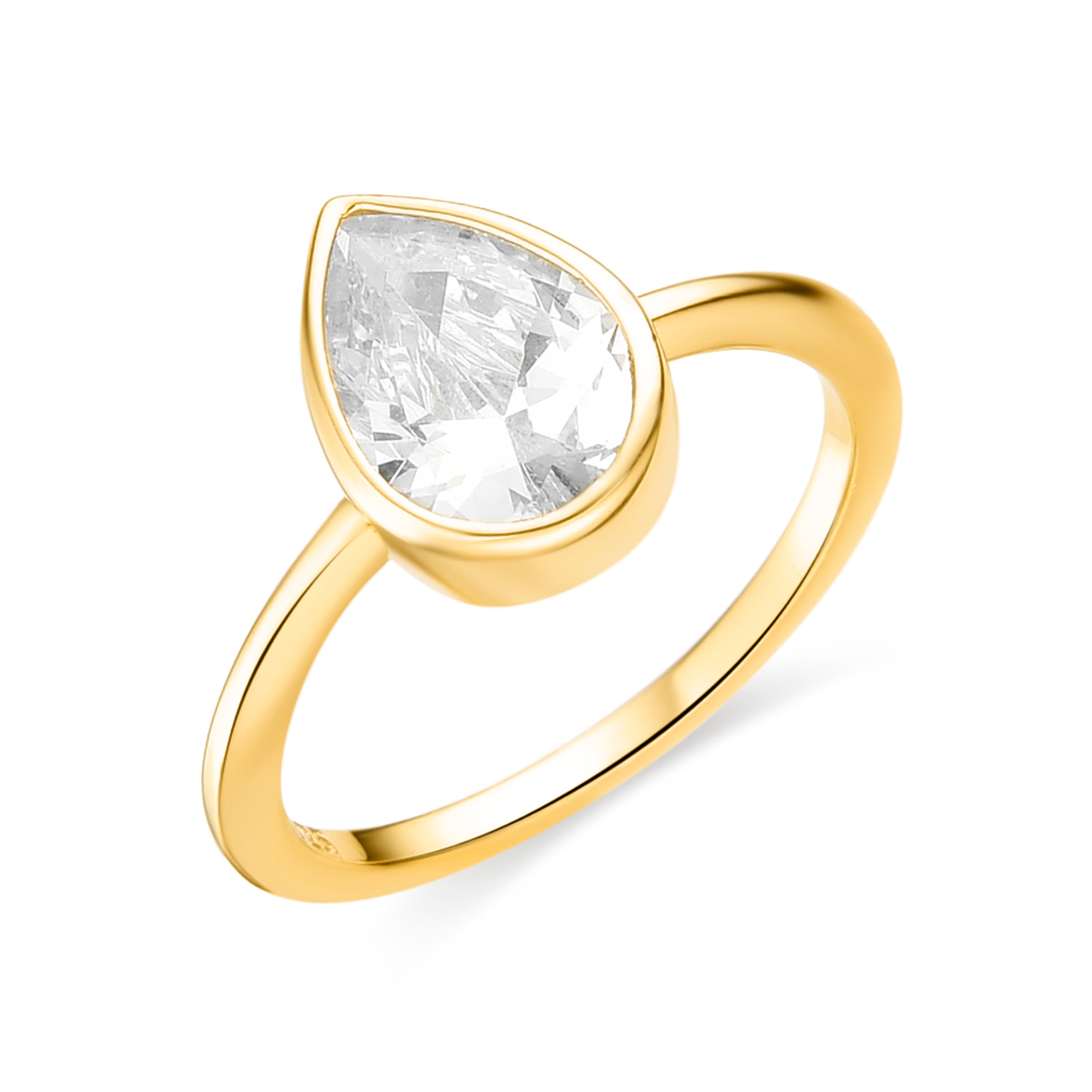 925 Sterling Silver Ring with Brilliant Zirconia finished in 18K Yellow Gold - Lithlay